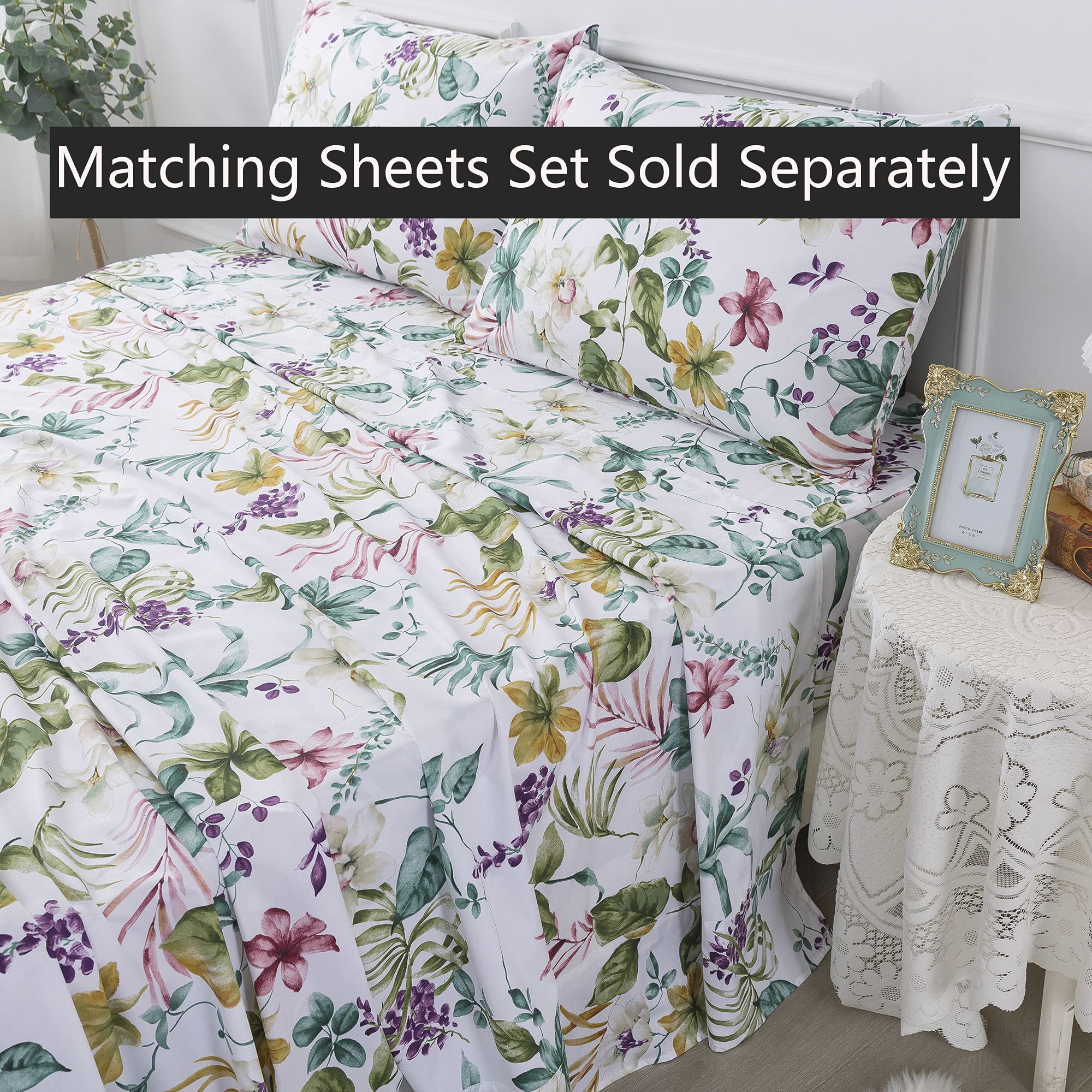FADFAY White Floral King Size Comforter Set - 100% Cotton Reversible Duvet Cover with Soft Microfiber Fill, 3-Piece Lightweight All Season Bedding | Perfect for Master Bedroom, Guest Room & Cozy Home Decor