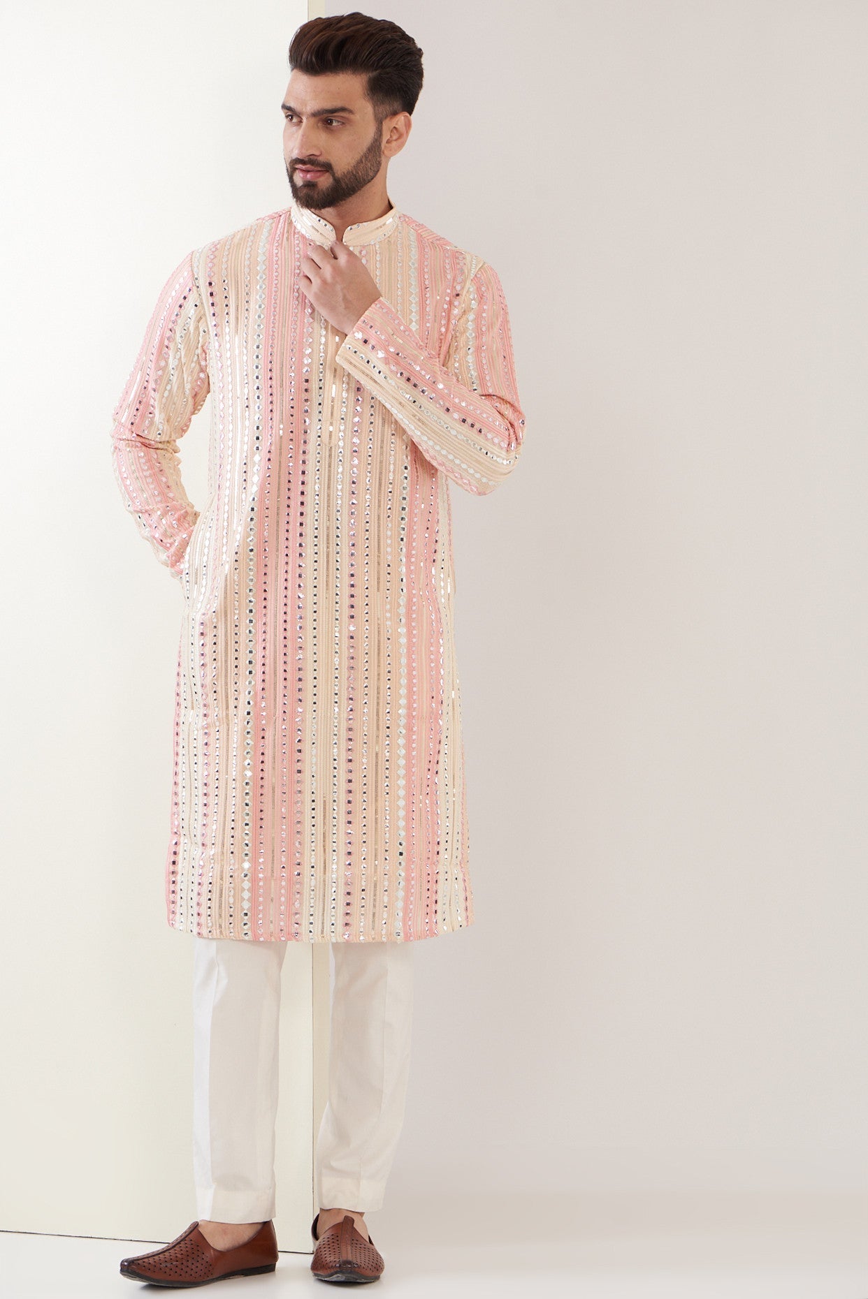 Elegant Pink Mirror Work Kurta for Women - Traditional Indian Embroidered Tunic Top - Perfect for Festivals, Weddings & Ethnic Parties