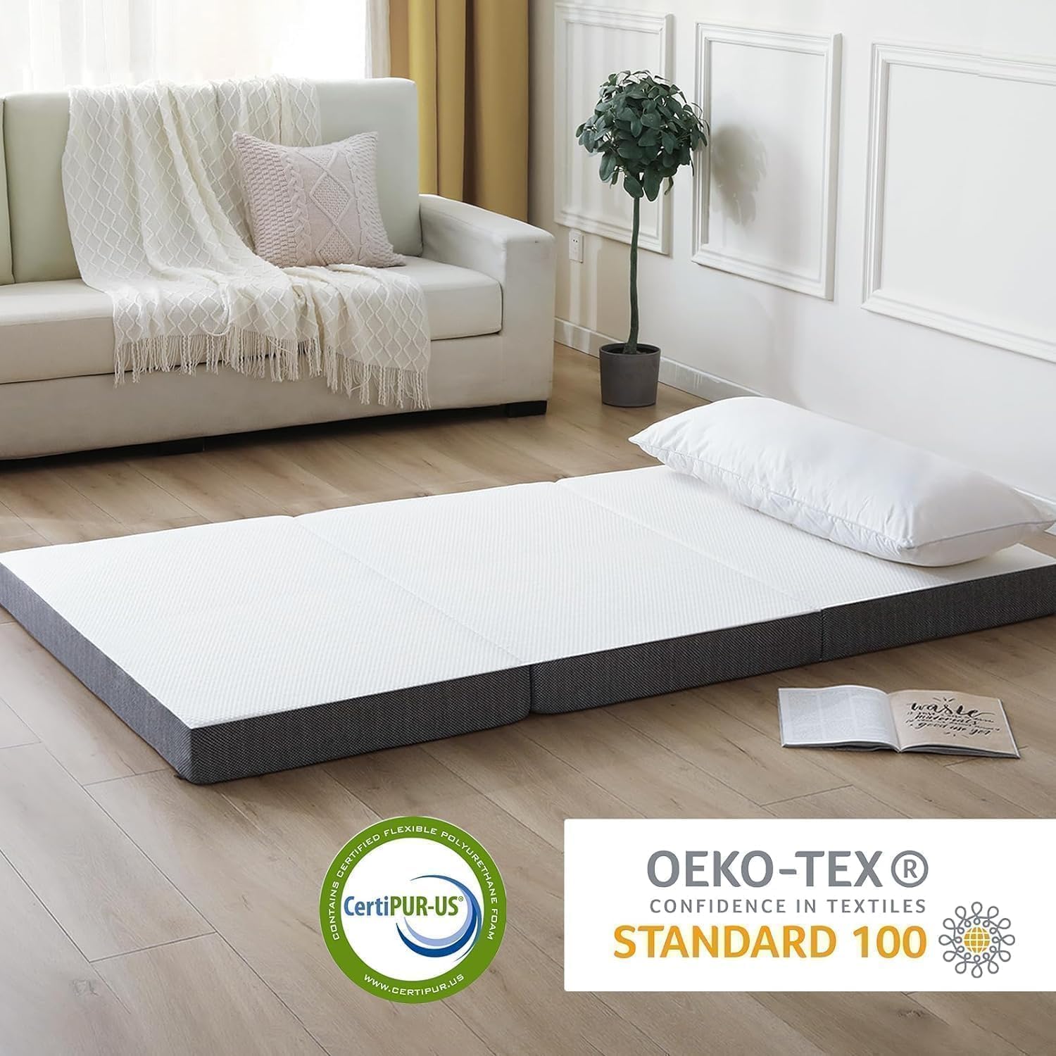 YUGYVOB 4-Inch Folding Mattress Twin Size - Foldable Memory Foam Mattress with Non-Slip Bottom & Removable Washable Cover - Perfect for Camping, Guest Beds, RV, Dorm Rooms & Sleepovers (75