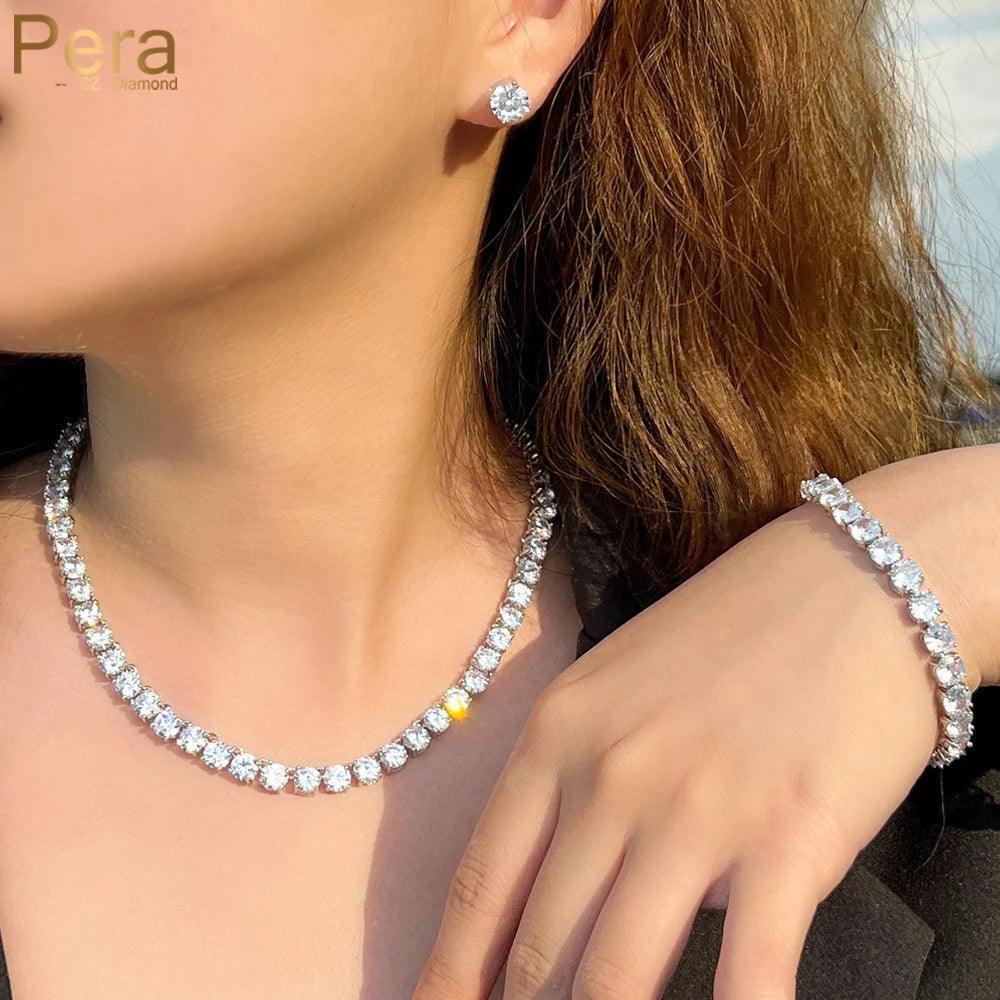Sparkling White CZ Crystal Bridal Jewelry Set - Choker Necklace, Earrings & Bracelet (3 Pcs) | Perfect for Weddings, Prom, Anniversary & Formal Events