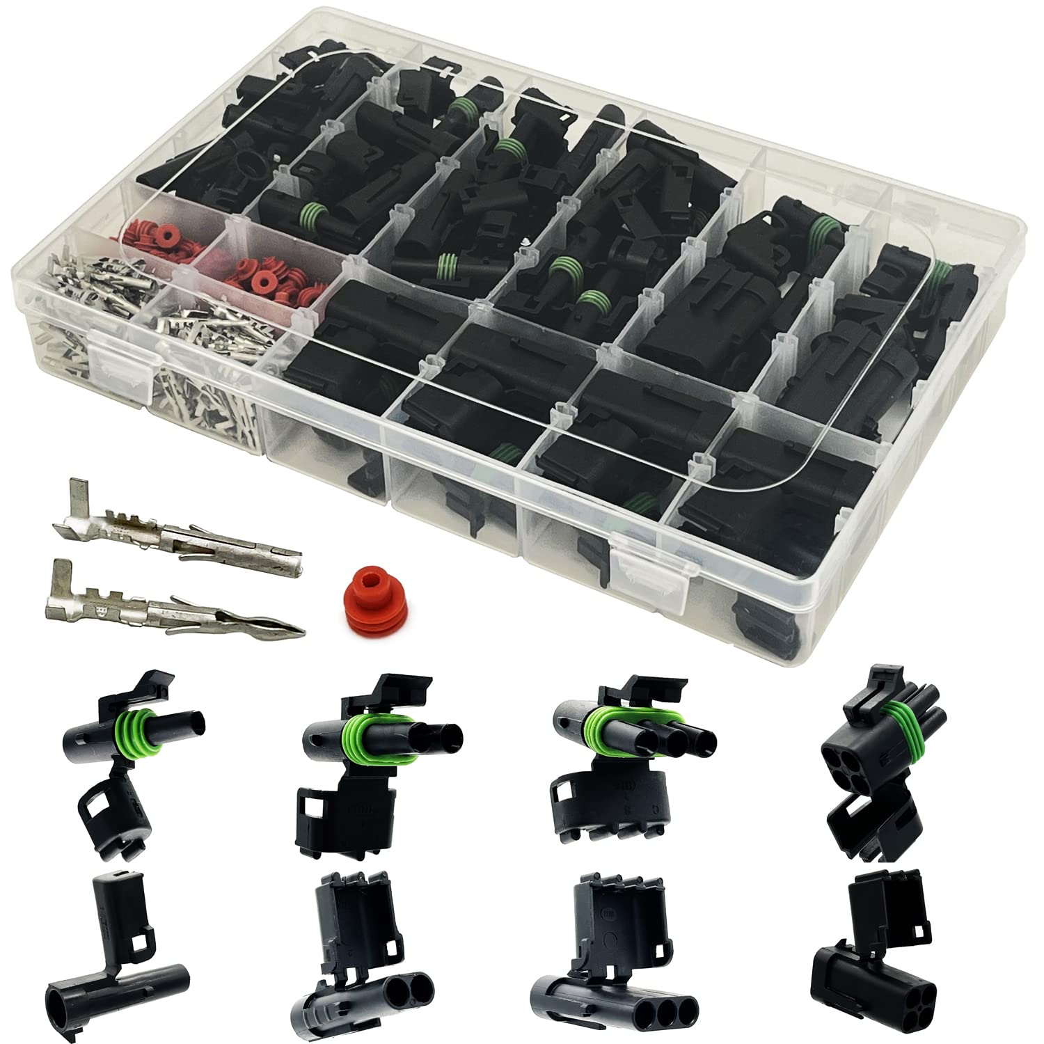 26-Pin Weatherproof Automotive Connector Kit - 1/2/3/4 Pin 18-14 AWG for Car Wiring & Marine Use