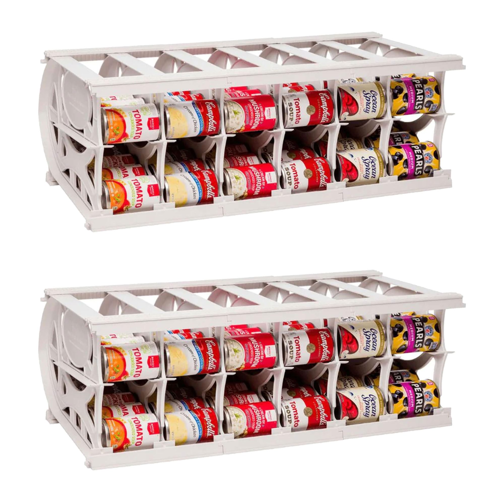 Stackable 2-Pack Can Organizer for Pantry Storage - Holds 60 Cans of Food or Soda - Perfect for Kitchen Organization & Emergency Food Storage