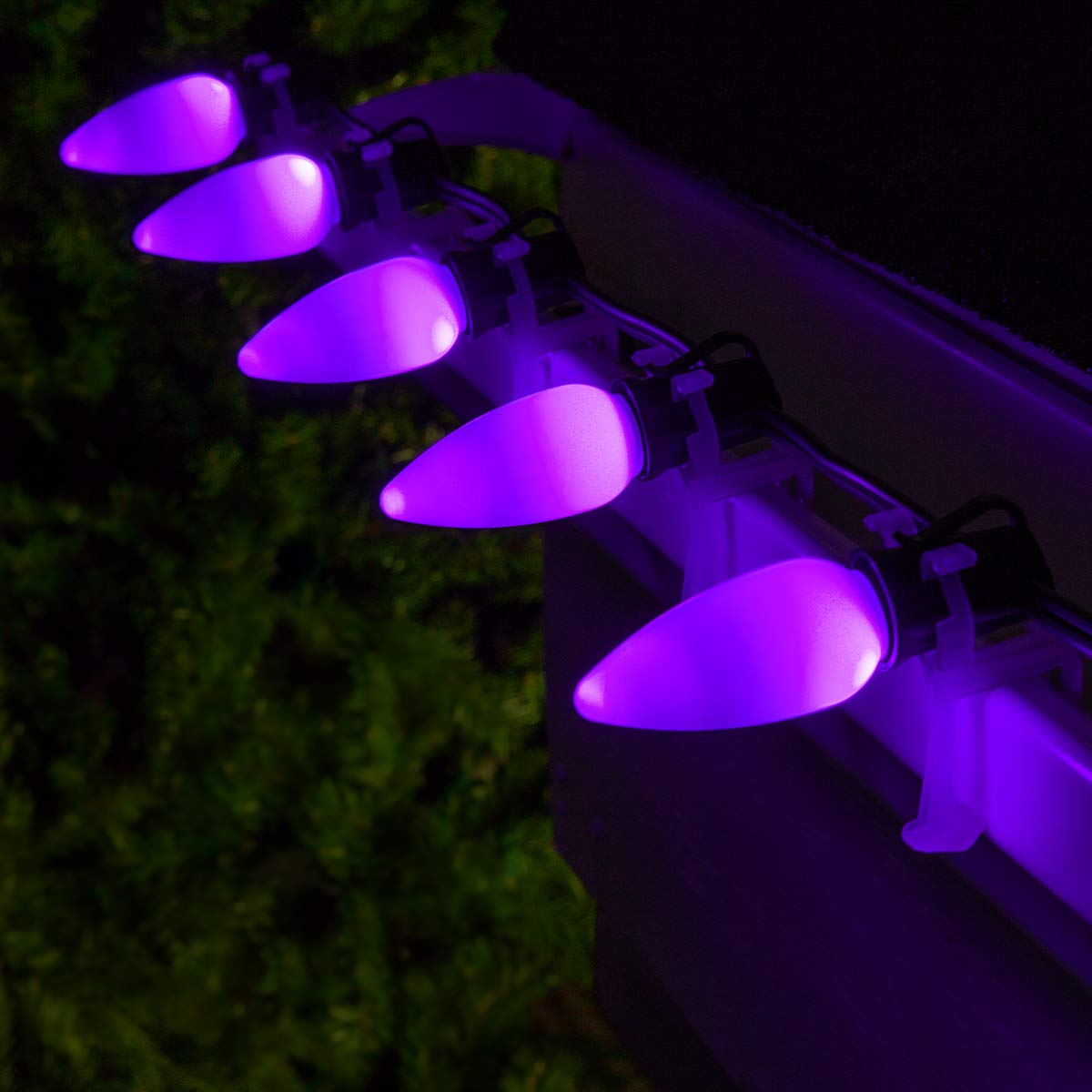 OptiCore C9 Halloween String Lights - 25 ft Commercial Grade Outdoor Hanging Lights (25 Purple Smooth/Opaque Bulbs) - Heavy Duty Fall & Halloween Decorations for Porch, Yard, and Party Decor