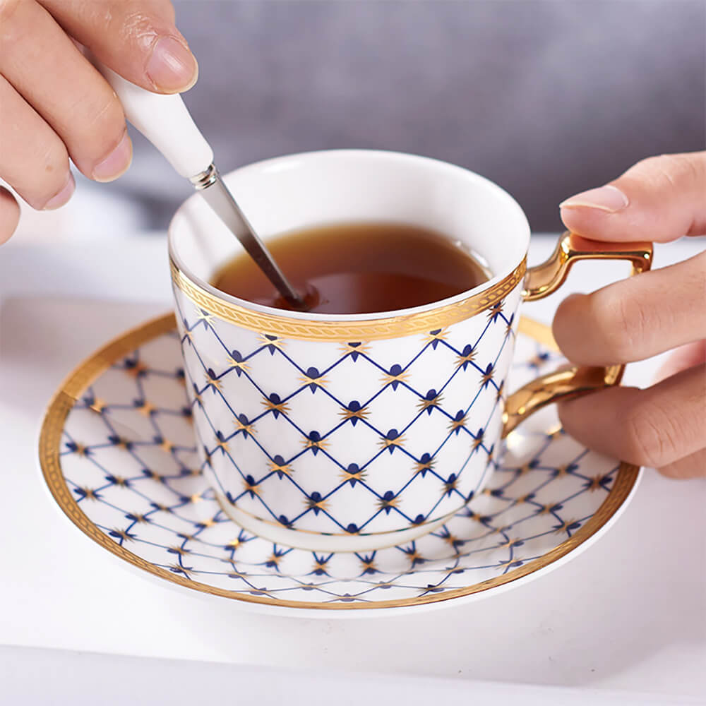 Premium Blue Porcelain Tea Cups and Saucers Set - Elegant Tea Drinking Experience for Afternoon Tea, Gifts, and Home Decor