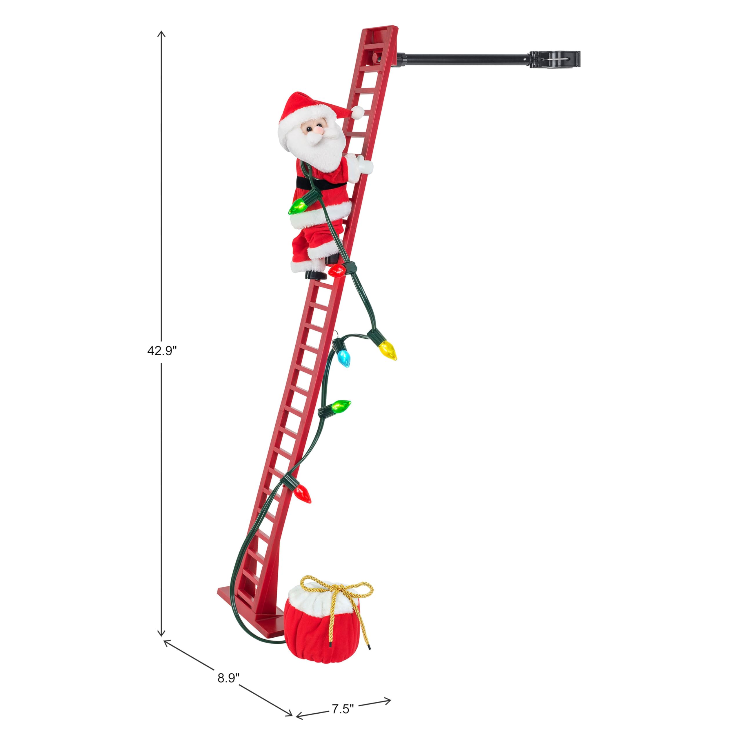Mr. Christmas Super Climber Musical Animated Santa Decoration - 42 Inch Plush White Santa Claus for Holiday Decor - Perfect for Christmas Tree, Fireplace Mantel & Indoor Holiday Decorations