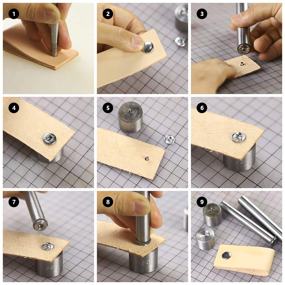 WUTA Professional Leather Craft Tool Kit - 8mm Snap Fastener Installation Set (4pcs) for Leatherworking, DIY Projects, Handbag & Wallet Repair | Perfect for Leather Crafters, Shoemakers & DIY Enthusiasts