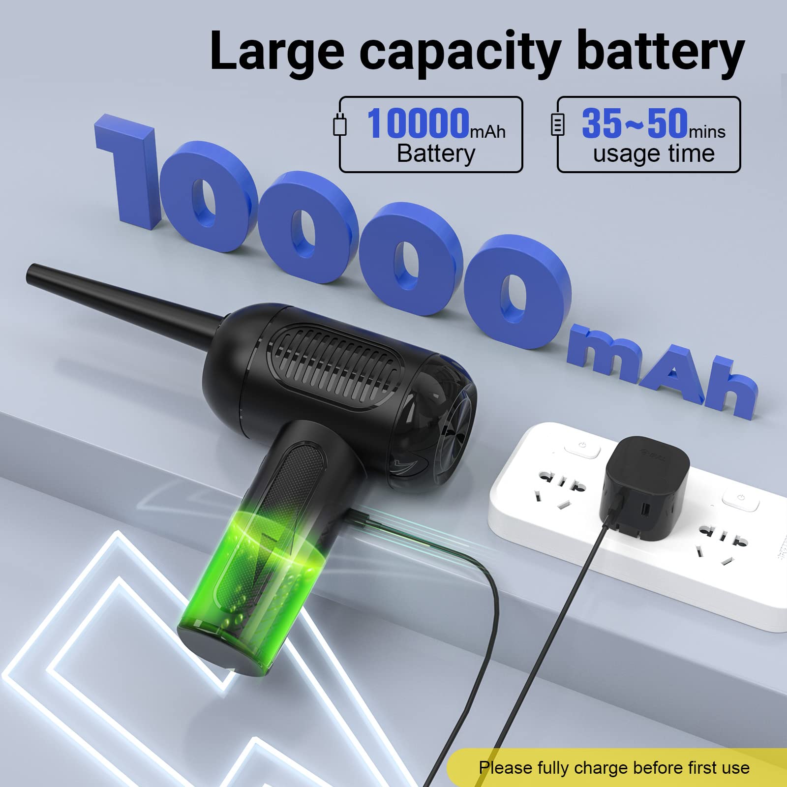 Compressed Air Dusters - Cordless Electric Keyboard Cleaner with 10000mAh Battery & 3-Speed Fast Charging | Portable Air Blower for Electronics, Computers, Office Equipment & Home Cleaning