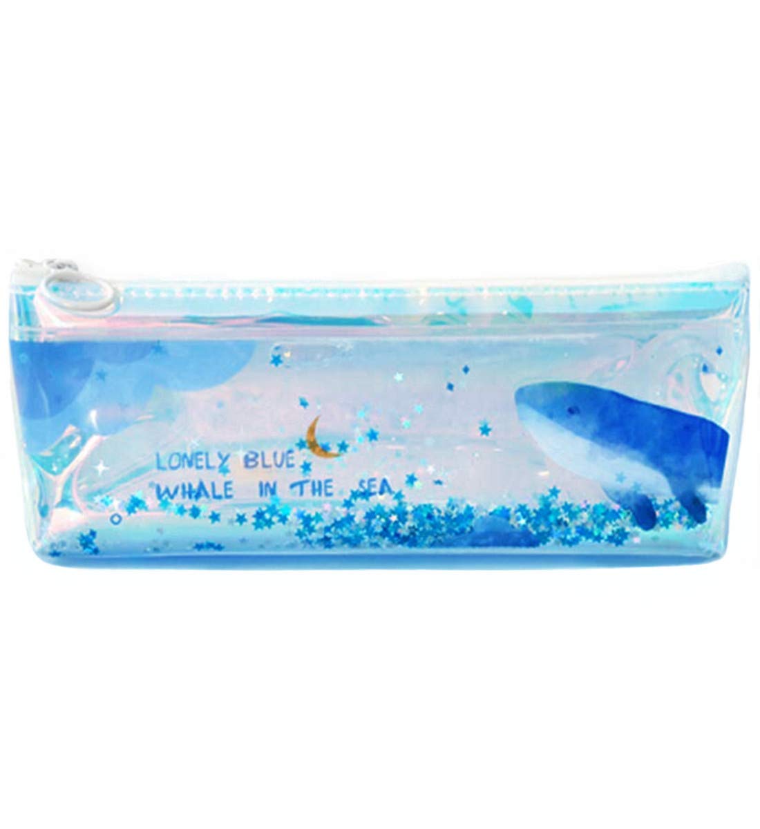 Blue Whale Sequins Transparent Pencil Case - Cute TPU Makeup Storage Bag & Stationery Pouch for School, Office, Travel (Style D) | Waterproof & Durable Organizer for Pens, Cosmetics, Art Supplies