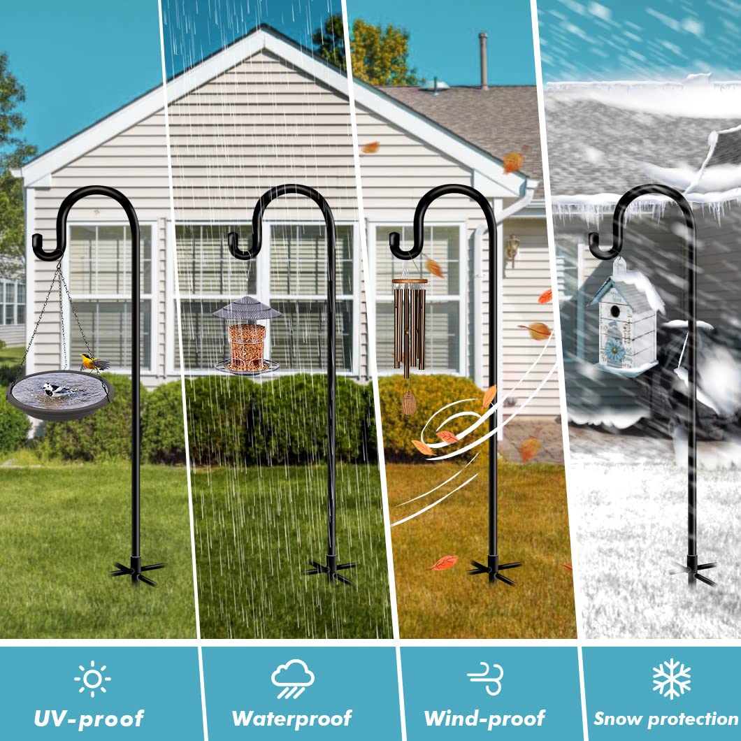 60 Inch Heavy Duty Adjustable Outdoor Shepherd Hooks for Hanging Plants - 2 Pack Black Garden Hooks for Solar Lanterns, Wind Chimes, Flower Baskets & Hummingbird Feeders - Perfect for Patio, Deck, Yard and Garden Decor