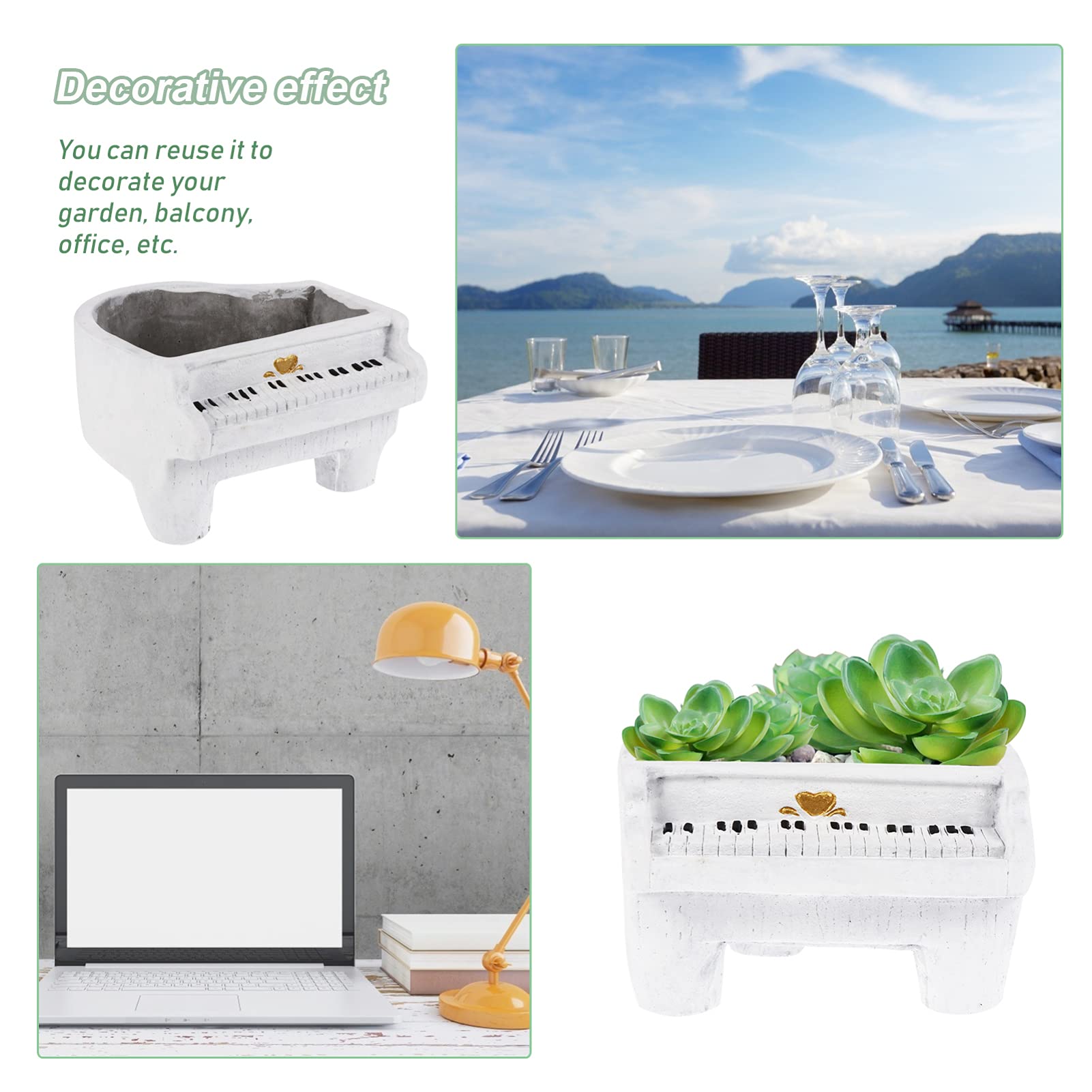 DOITOOL White Cement Piano Shaped Planter - Indoor Flower Pot for Cactus, Succulents & Plants | Perfect for Home Decor, Office Desk & Gift Ideas