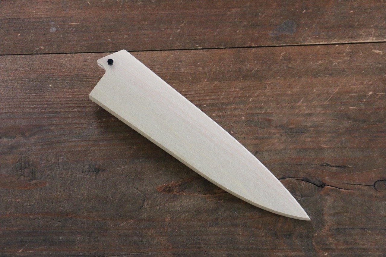 Premium Magnolia Saya Sheath for 135mm Petty Chef Knife - Wooden Pin Protection - Nashiji Finish - Perfect for Kitchen Storage & Japanese Knife Safety