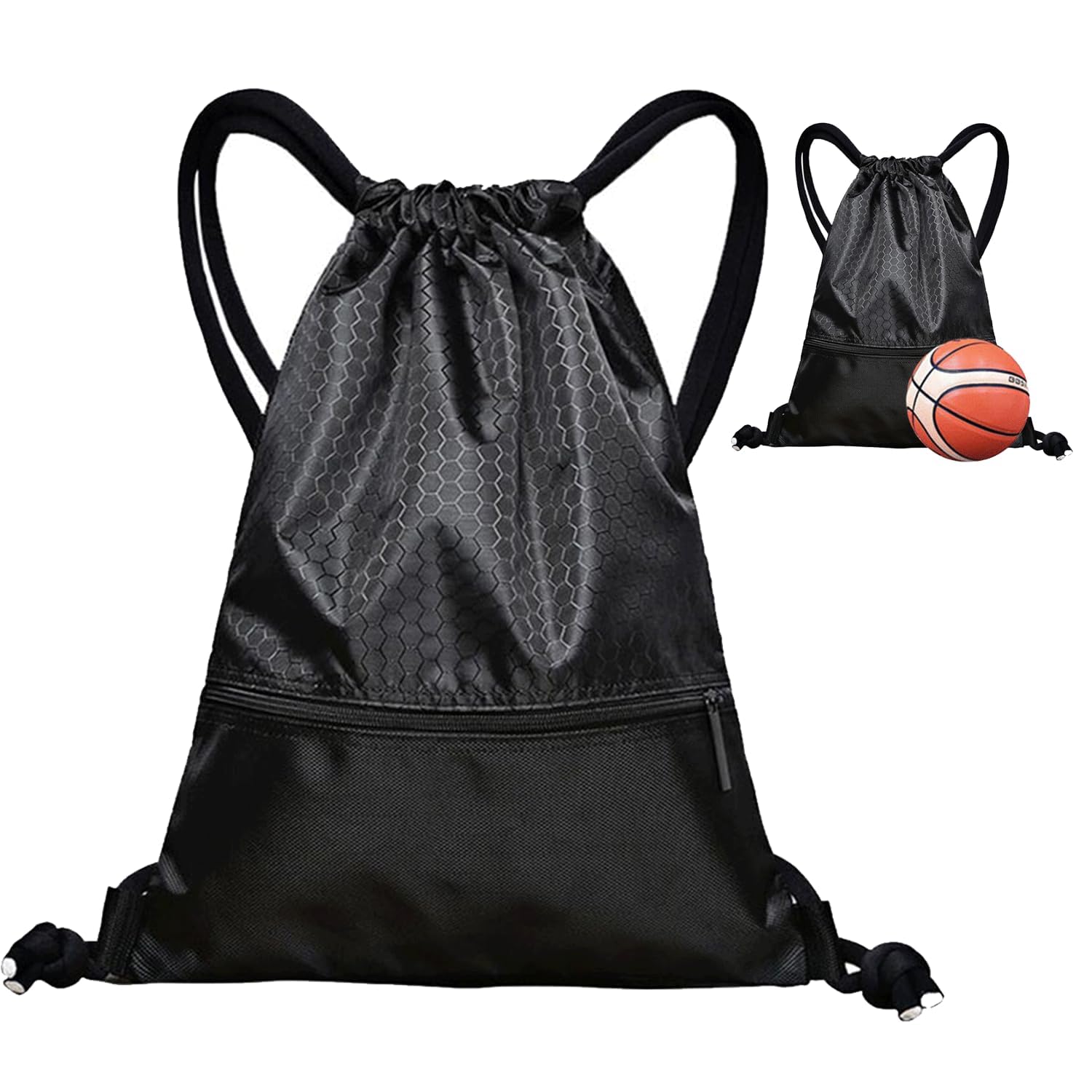 **Waterproof Drawstring Gym Backpack - Lightweight & Foldable Sports Sackpack with Zippered Pocket for Men & Women - Perfect for Gym, Travel, Running & Outdoor Activities**