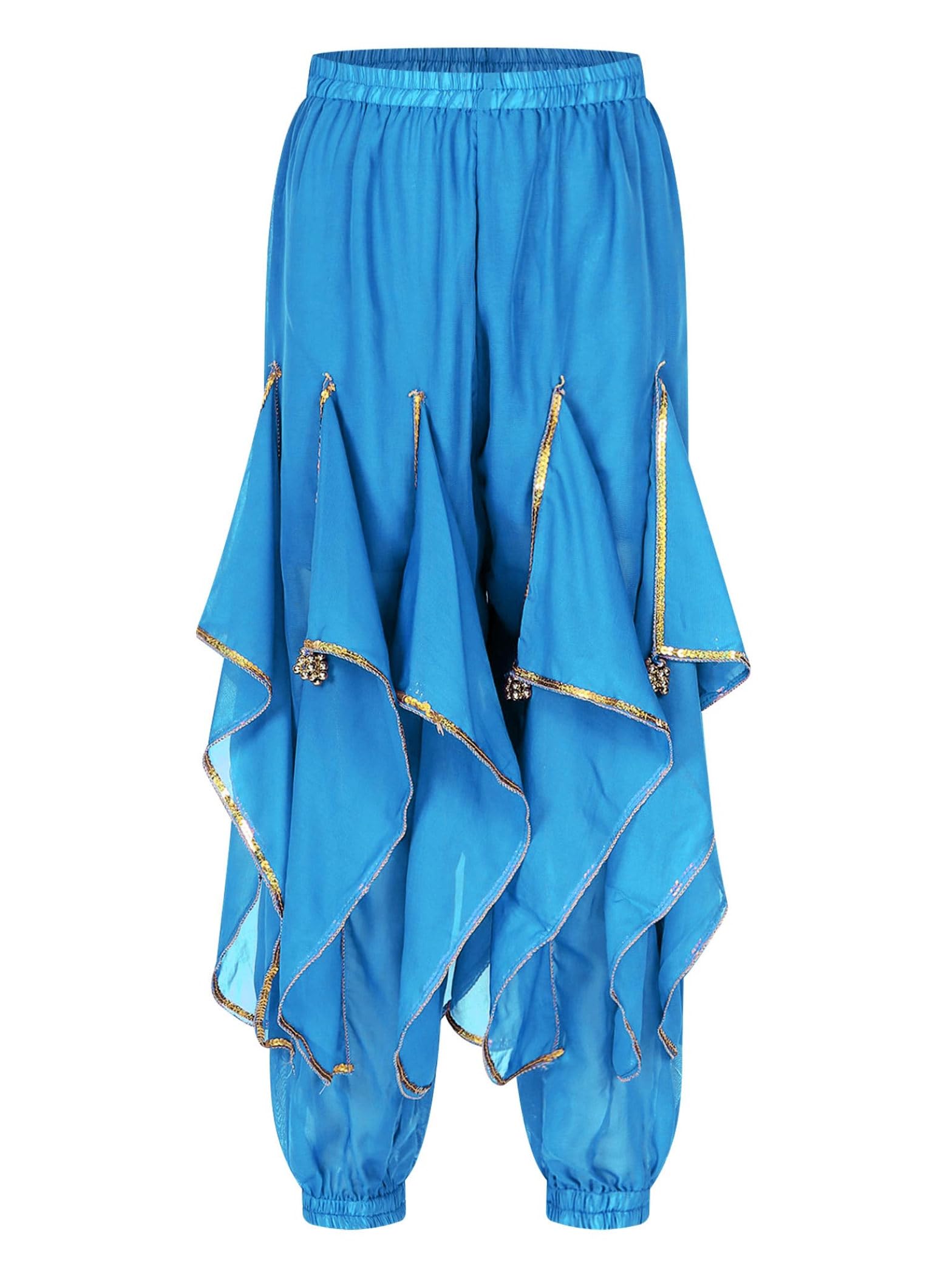 Women's Belly Dance Pants - Tribal Baggy Arabic Harem Pants with Ruffle Design for Halloween & Cosplay Costumes - Perfect for Dance Performances, Parties & Themed Events