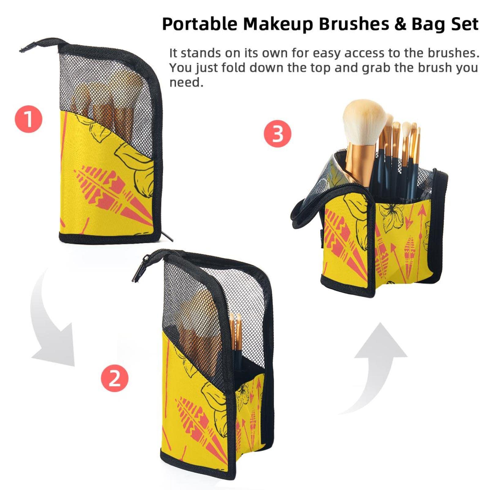 12-Piece Makeup Brush Organizer Bag with Hawaiian Flower Design - Portable Travel Cosmetic Brush Holder Case for Professional & Home Use