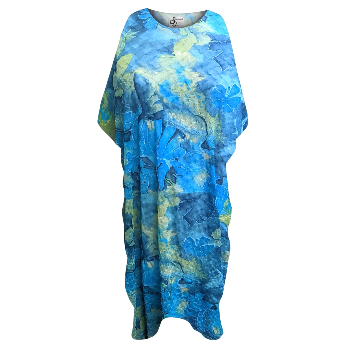 Sanctuarie Designs Plus Size Blue Oasis Print Caftan Long Dress - Flowy Maxi Dress for Women, Beach Cover Up, Summer Vacation Outfit, Boho Chic Loungewear