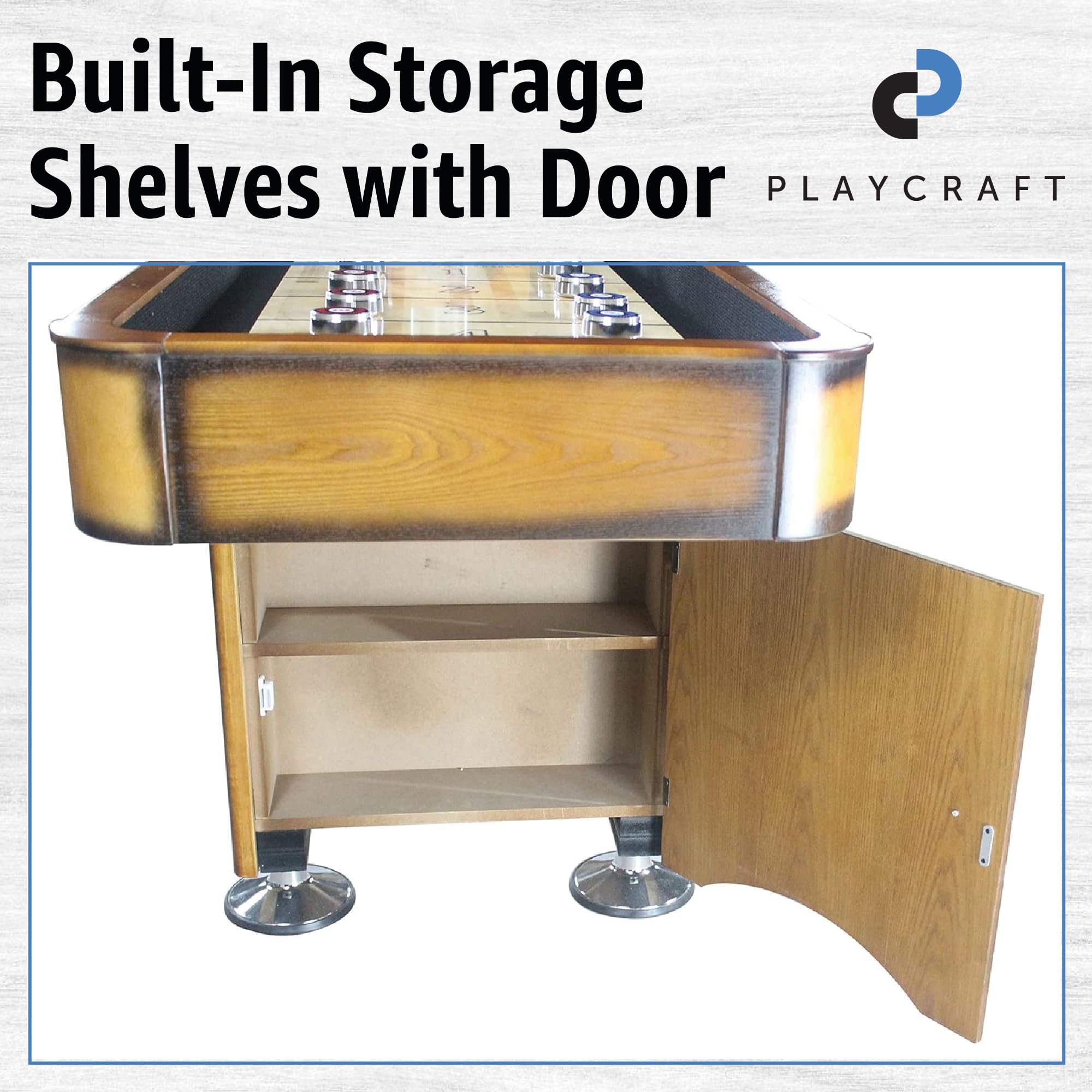 Playcraft Georgetown Shuffleboard Table with Storage Cabinet - Premium Shuffle Board Game Set Includes Matching Abacus, 8 Pucks, Brush & Wax - Professional Climate Adjusters - Hand-Stained Burnished Finish - Perfect for Game Rooms, Bars, and Family Entertainment