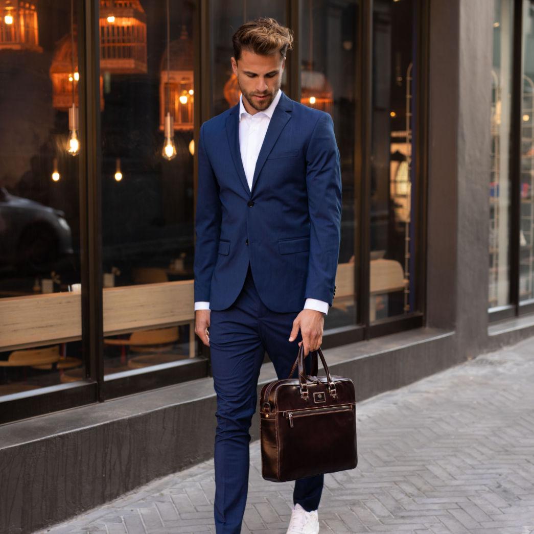 Jekyll & Hide Oxford Slim Zip Top Briefcase in Tobacco - Stylish & Durable Leather Laptop Bag for Work, Business, Travel & Everyday Use