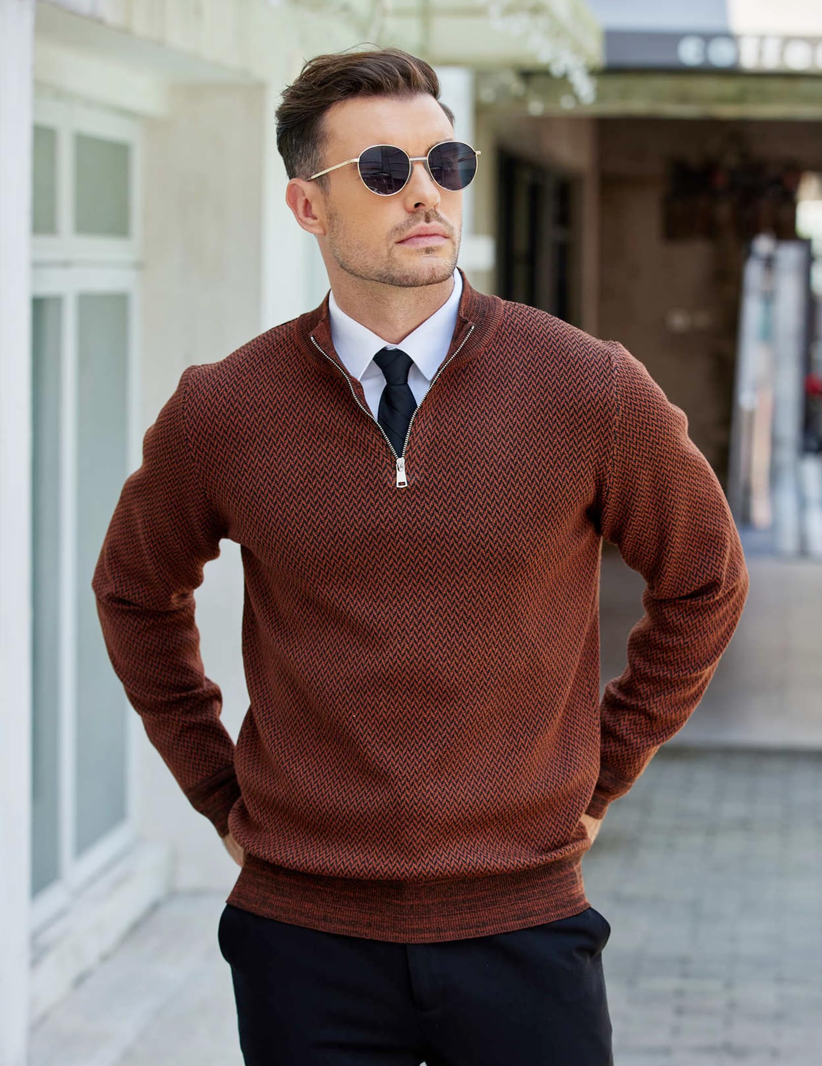 COOFANDY Men's Slim Fit Lightweight Quarter Zip Pullover Sweater | Casual Knit Polo Sweater for Work, Travel & Outdoor Activities