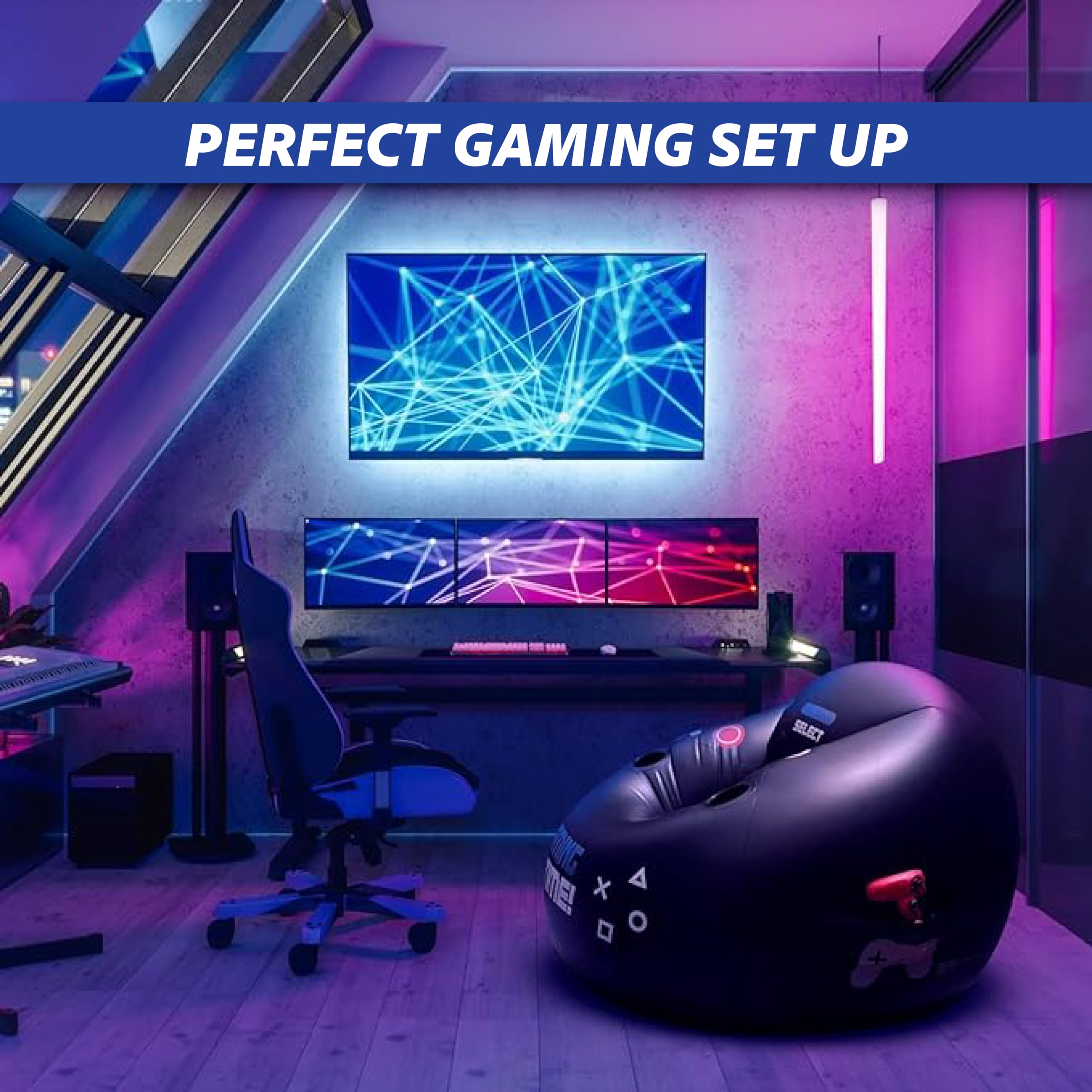 Inflatable Gaming Chair for Kids & Teens - Portable Bean Bag Chair with Cup Holders & Side Pocket - Comfortable Video Game Seat for Bedroom & Game Room Decor - Perfect for Gaming, Movie Nights & Relaxation