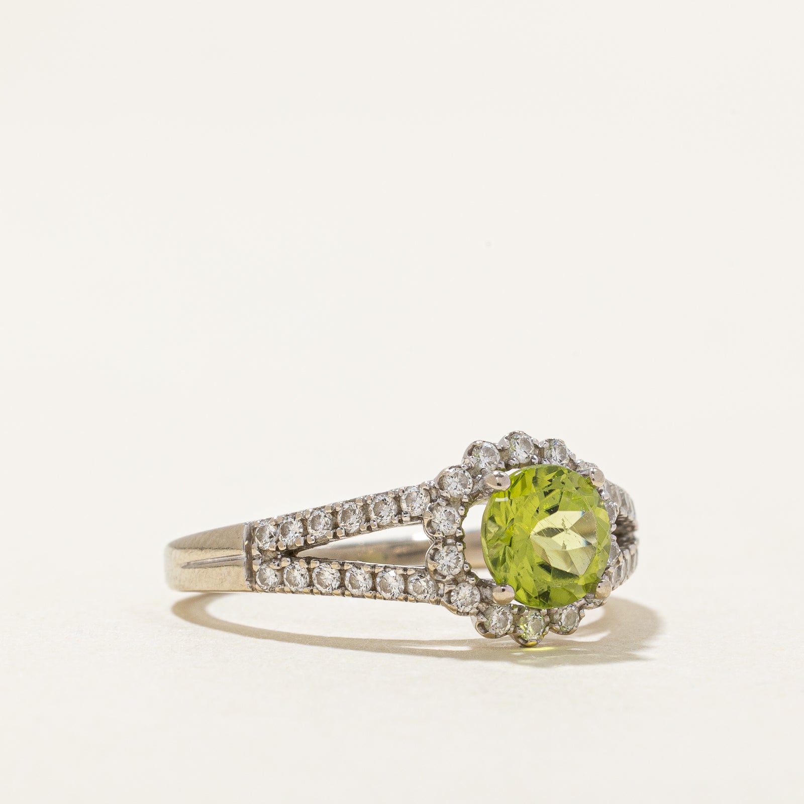 Peridot & Diamond Halo Ring - 0.90ct Peridot & 0.34ctw Diamond Engagement Ring - Size 5.75 - Vintage Style Jewelry for Women - Perfect for Weddings, Anniversaries & Special Occasions
