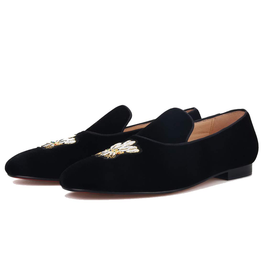 FERUCCI Black Velvet Loafers for Women - Embroidered Formal Slip-On Shoes - Comfortable Flats for Wedding, Prom, Party & Office Wear - Elegant Evening & Special Occasion Footwear