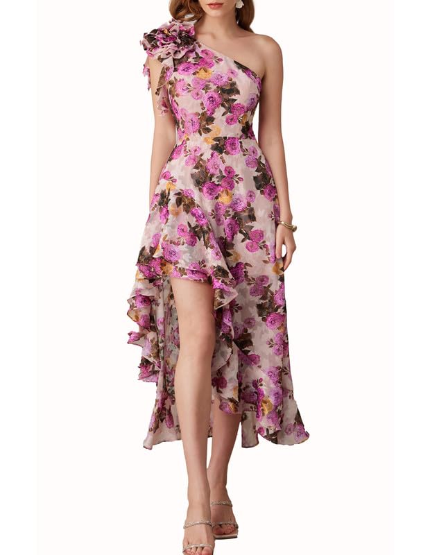 GRACE KARIN Women's Floral One Shoulder Ruffle Maxi Dress - Summer Sleeveless High-Low Sundress for Wedding Guest & Beach Vacation