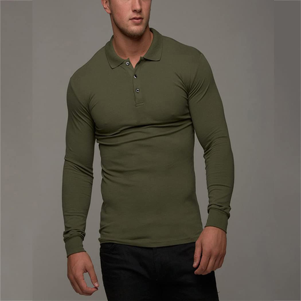 Breathable Men's Polo Shirts - 100% Cotton Long Sleeve Casual Shirt for Fitness & Workout - Comfortable Fall Fashion Top for Golf, Office & Outdoor Activities