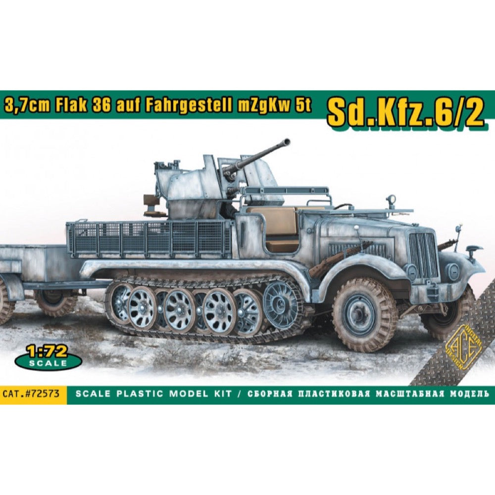 1/72 Scale SdKfz.6/2 3.7cm Flak 36 German Anti-Aircraft Gun Model Kit - Ace Models 72573 - Perfect for Military Collectors & WWII Diorama Building