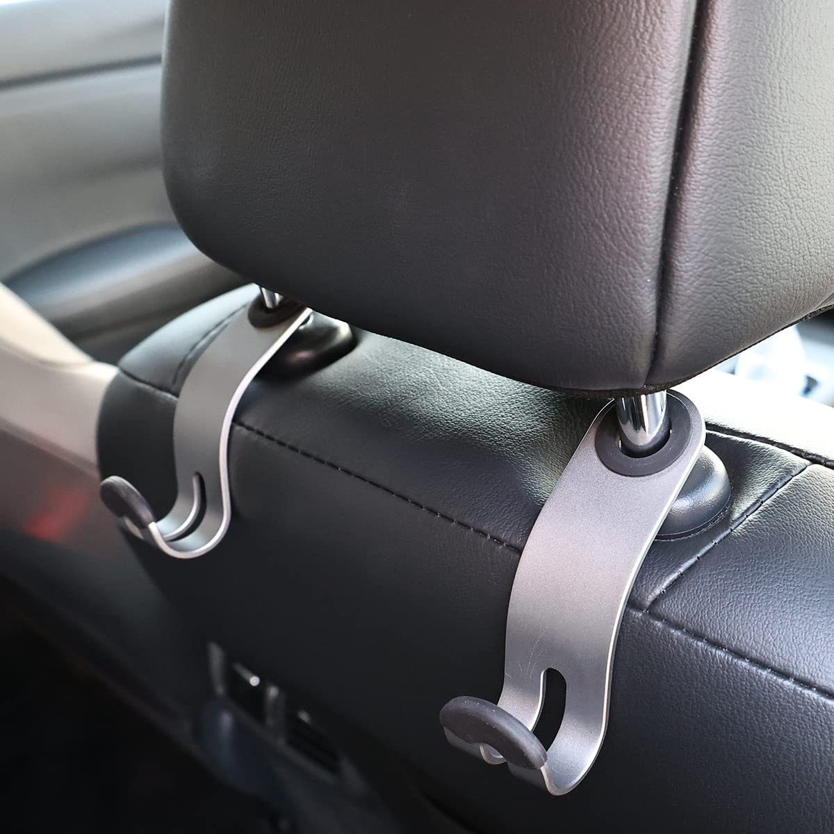 Universal Aluminum Alloy Car Seat Hooks (2-Pack, Black) - Heavy Duty Headrest Hooks for Handbags, Coats & Vehicle Organization - Perfect for Road Trips, Shopping & Daily Commute