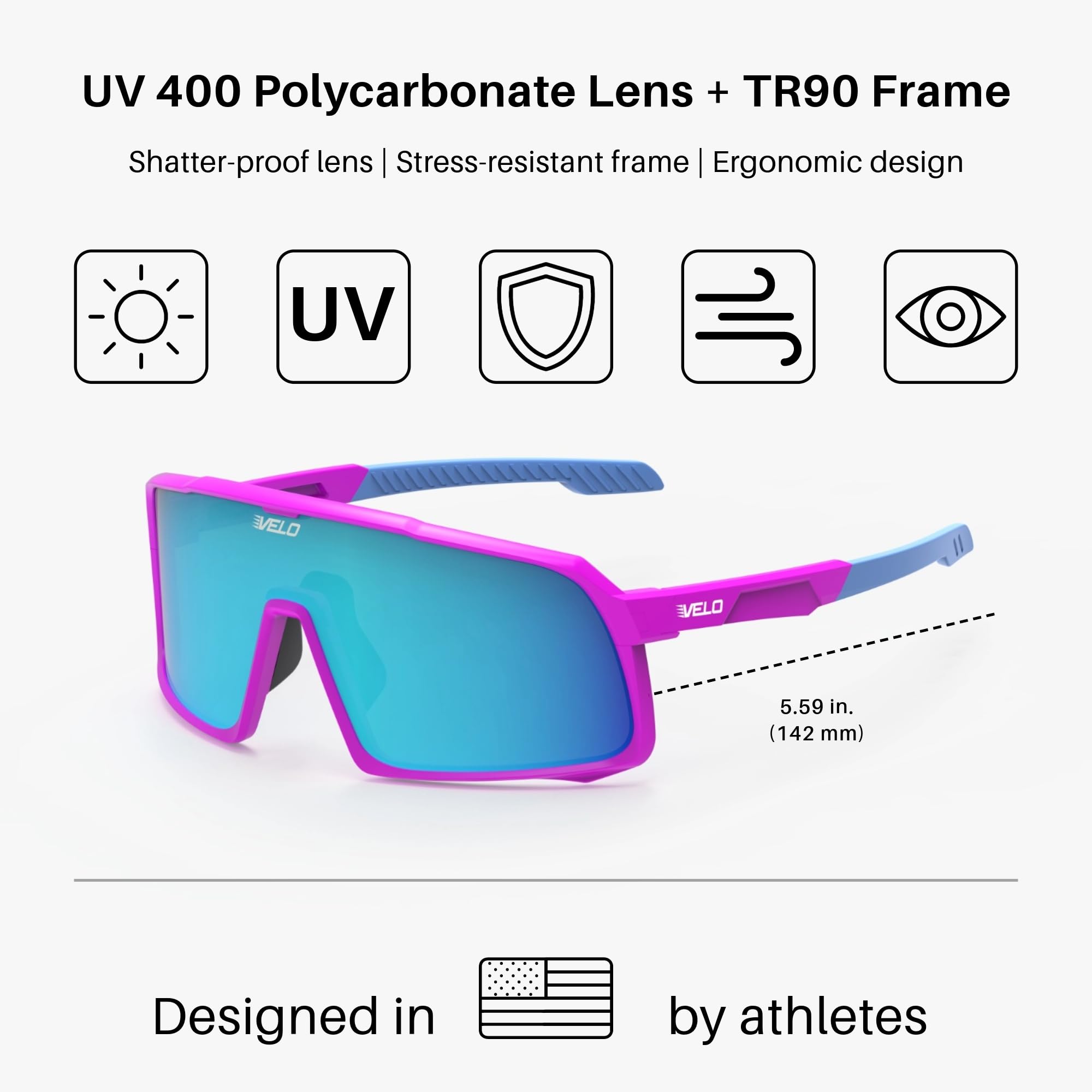 VELO Changeup Sports Sunglasses for Men & Women - Polarized UV Protection for Running, Cycling, Golf & Outdoor Activities
