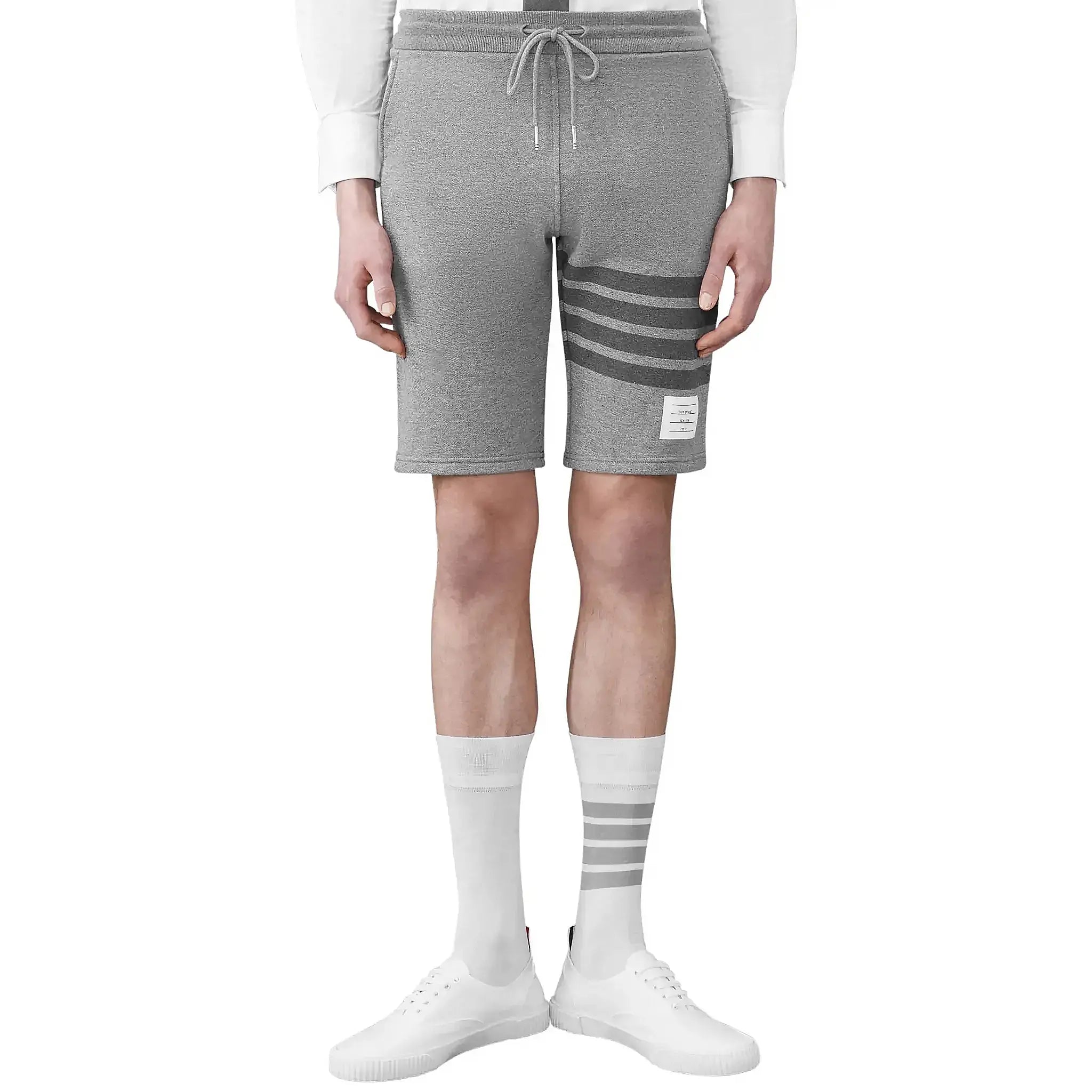 Thom Browne Classic Loopback 4-Bar Grey Sweat Shorts for Men | Premium Cotton Casual Lounge Shorts | Perfect for Gym, Home, and Summer Outings