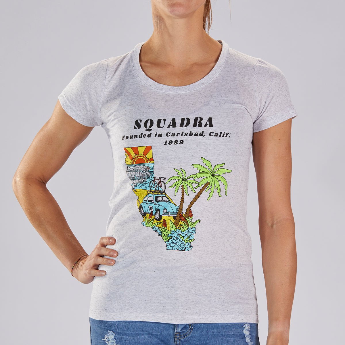 Limited Edition Women's Cotton T-Shirt | White Fleck Squadra California Design | Casual Wear, Street Style & Everyday Comfort