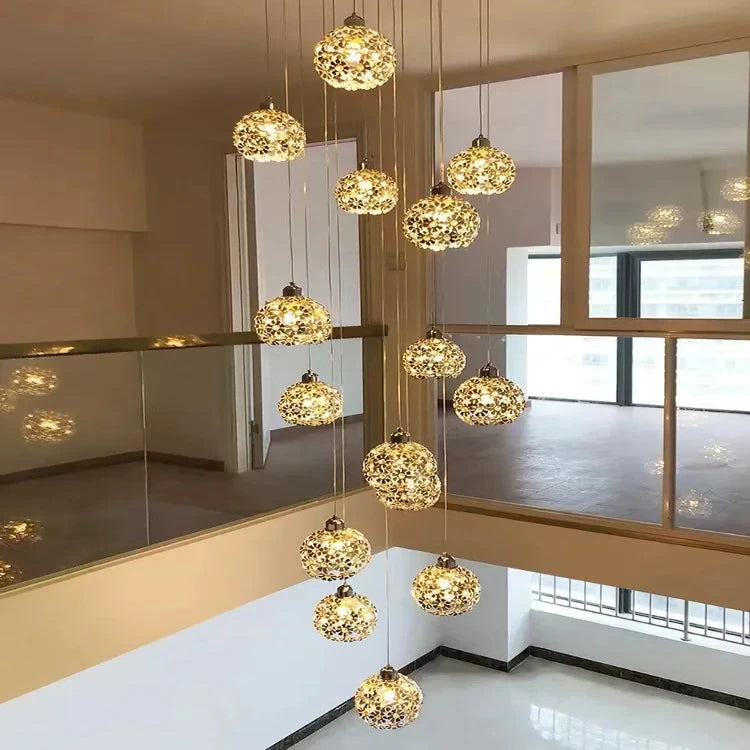 Modern Stainless Steel Petal Chandelier - Elegant Ceiling Light Fixture for Staircase, Living Room & Dining Room Decor | Energy Efficient LED Lighting for Home & Commercial Spaces