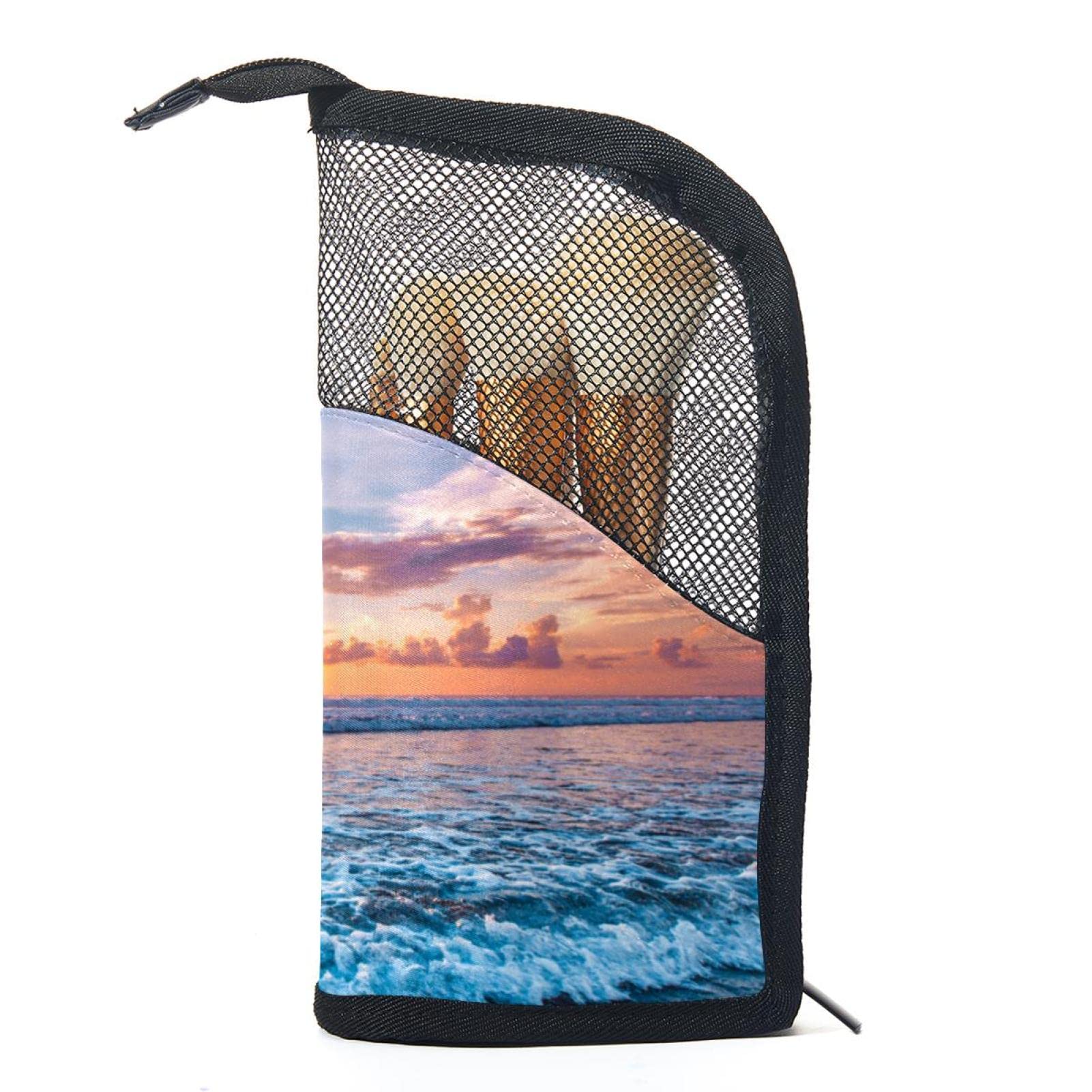 12-Piece Makeup Brush Organizer Bag - Sunrise Beach Blue Sky Design, Portable Cosmetic Brush Holder Case for Travel & Home Storage