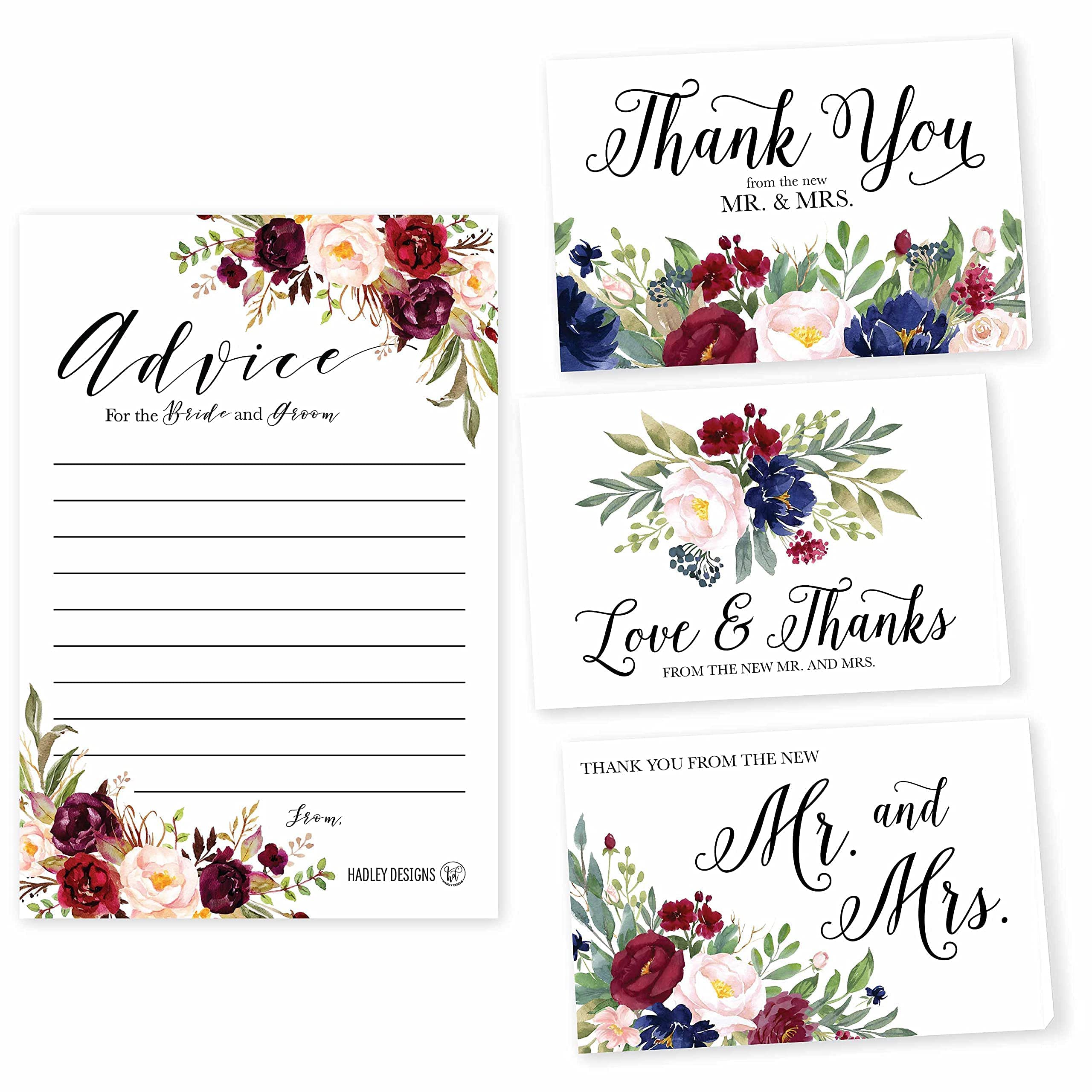 Hadley Designs 50 Floral Wedding & Well Wishes Cards with 24 Thank You Cards - Alternative Guest Book & Bridal Shower Games - Advice Cards for Bride & Groom - Perfect for Wedding Guestbooks, Bridal Showers & Anniversary Celebrations
