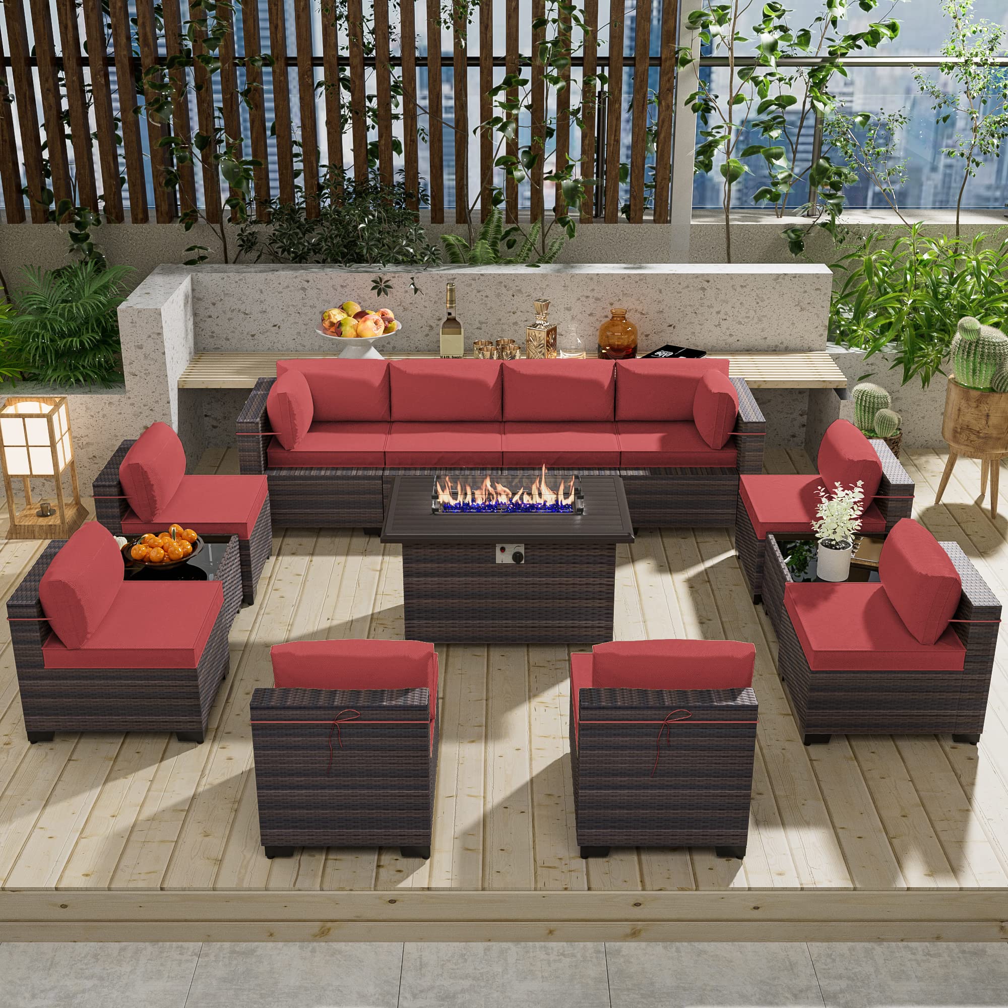 13-Piece Outdoor Patio Furniture Set with Propane Fire Pit Table - ETL Approved 43