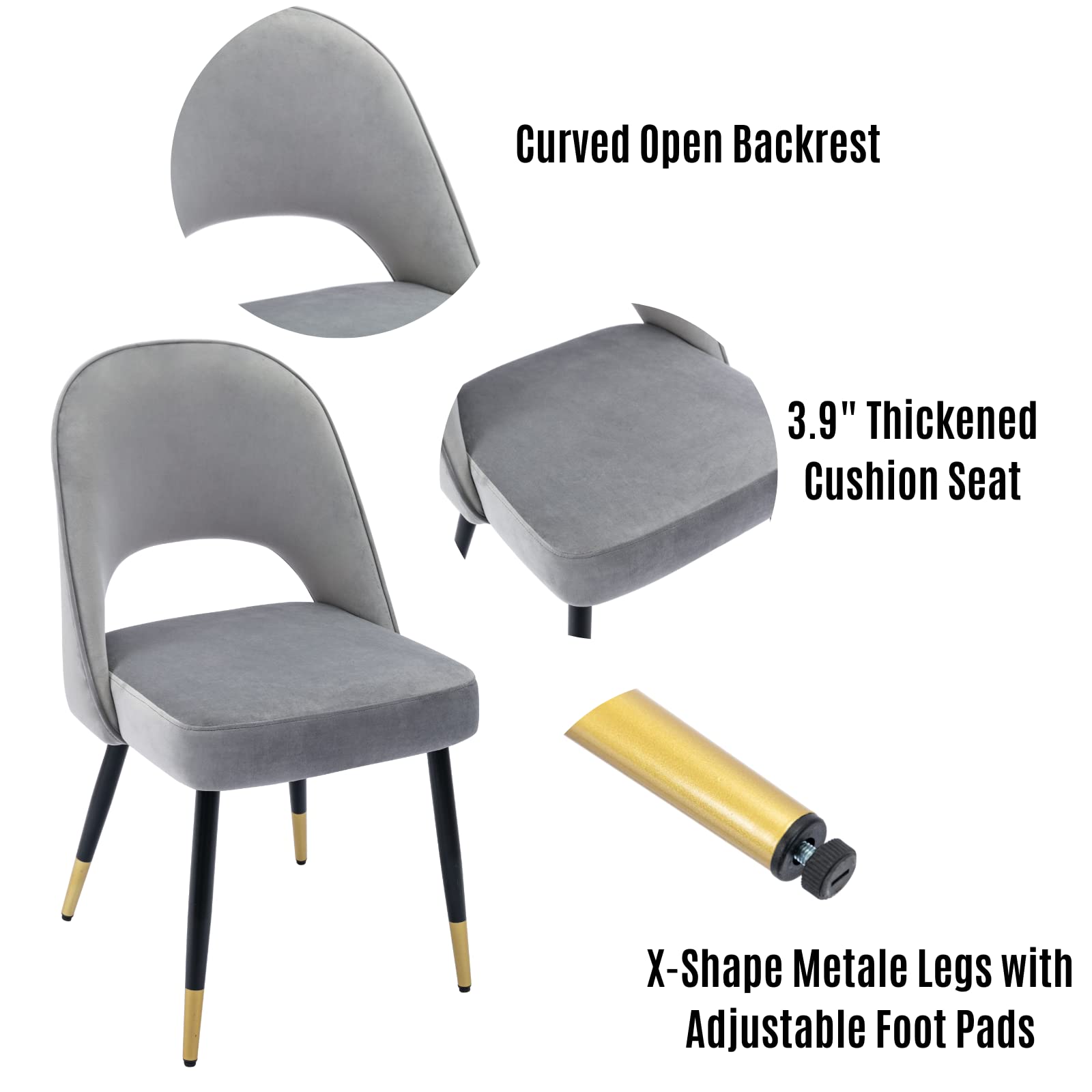 LukeAlon Classic Velvet Dining Chairs Set of 4 - Mid Century Modern Upholstered Armless Side Chairs with Open Back & Metal Legs for Kitchen, Dining Room - Soft Grey Velvet - Perfect for Home Decor, Entertaining & Small Space Dining