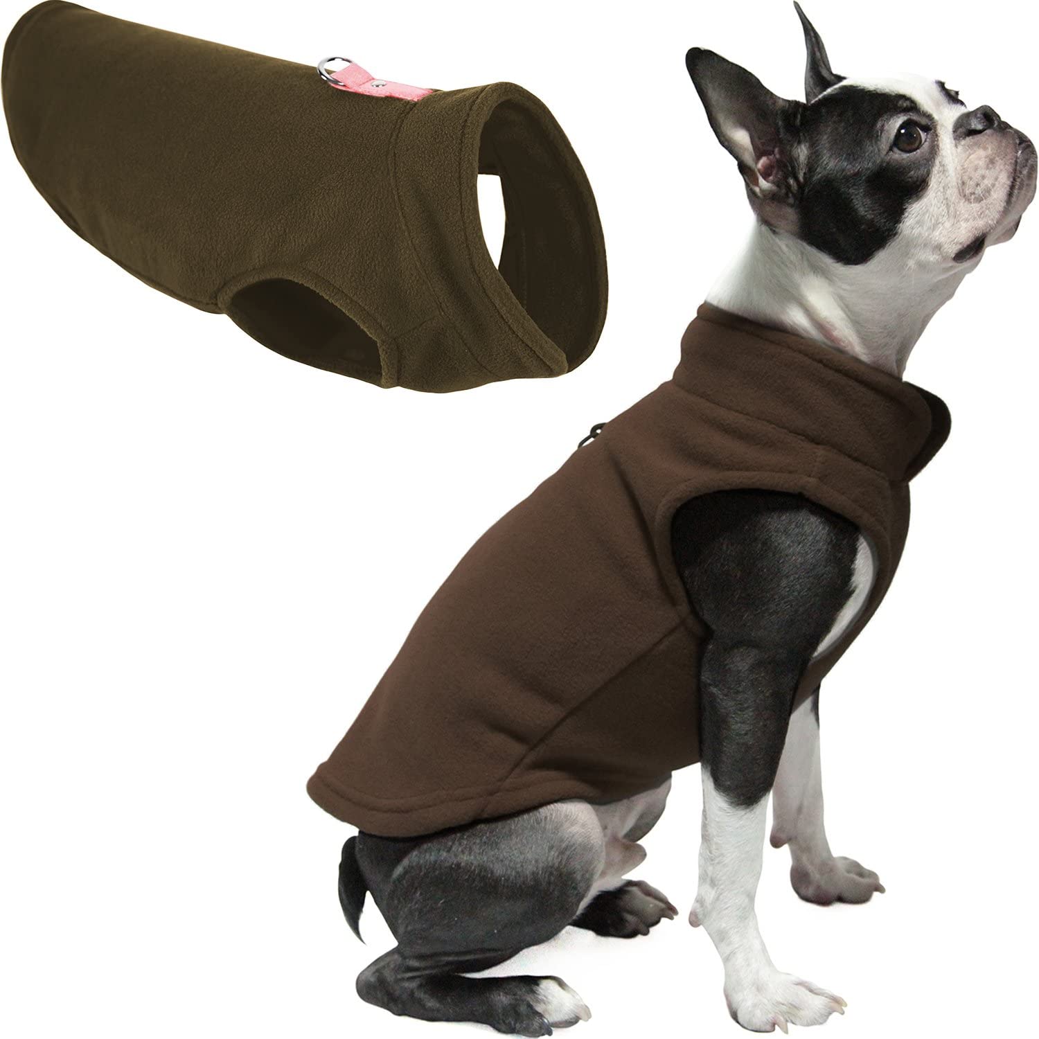 Gooby Fleece Vest Dog Sweater - Brown, X-Small - Warm Pullover Fleece Jacket for Small Dogs with O-Ring Leash Attachment - Winter Dog Coat for Cold Weather - Perfect for Small Breed Puppies & Adult Dogs (Boy/Girl) - Ideal for Outdoor Walks, Park Visits & Winter Adventures