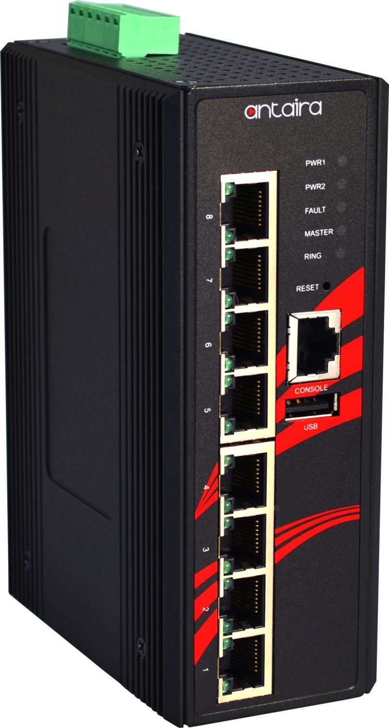 Antaira LMX-0800G-T 8-Port Industrial Gigabit Ethernet Switch | DIN Rail Mount | -40°C to 75°C Wide Temperature | 12-48VDC Redundant Power | Ideal for Factory Automation & Harsh Environments