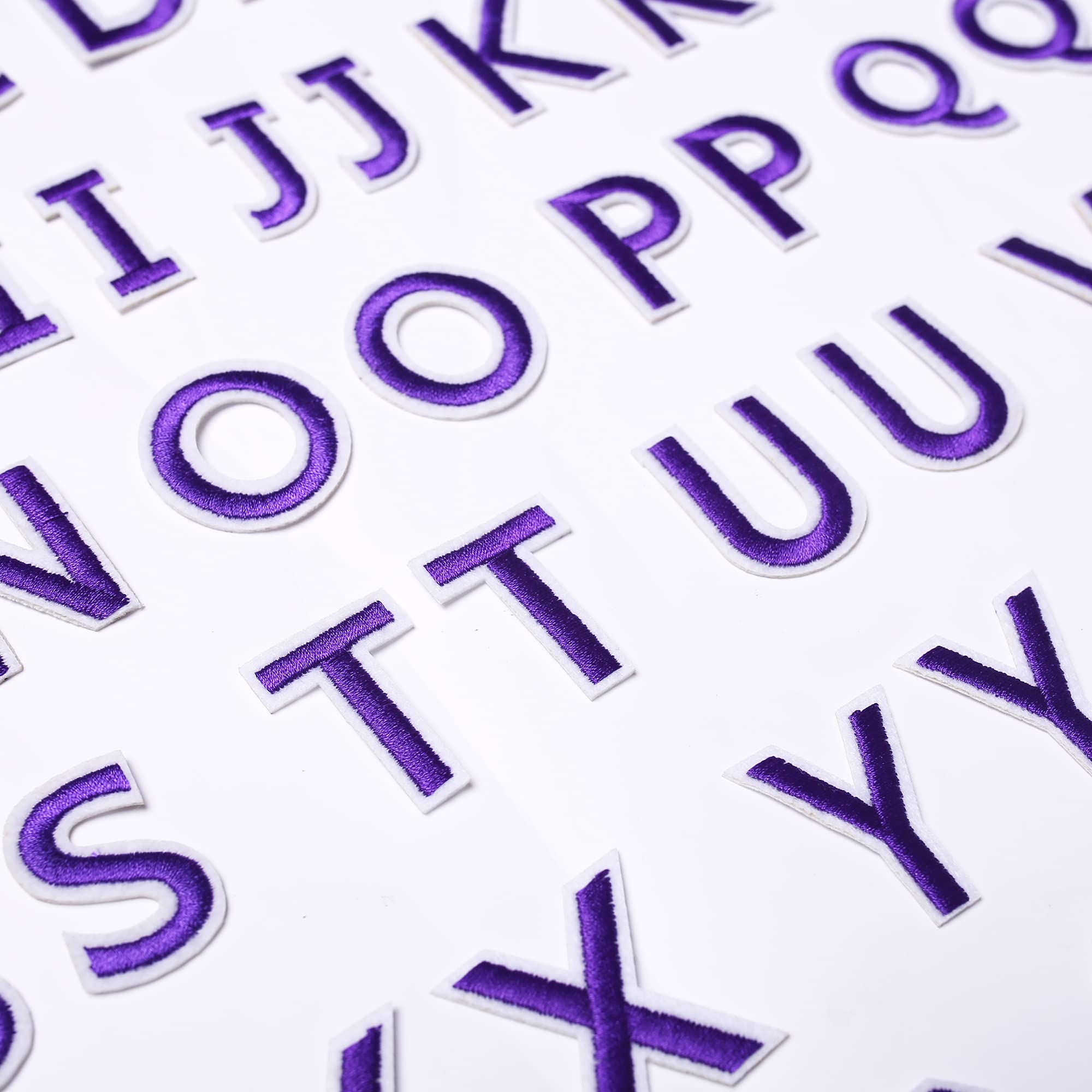 72 PCS Iron-On Embroidered Letter & Number Patches A-Z 0-9 for DIY Clothes, Hats, Jeans - Purple Fabric Applique for Customizing Jackets, Bags & School Uniforms