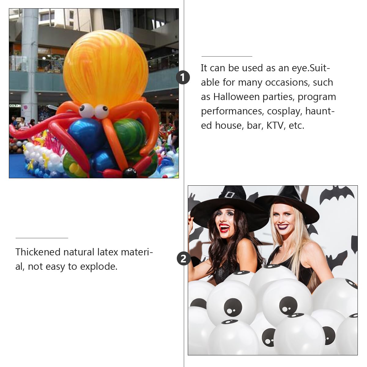 Kisangel 100-Pack Thickened White Latex Halloween Eyeball Balloons - Spooky Party Decorations for Halloween, Haunted House, and Horror Theme Events