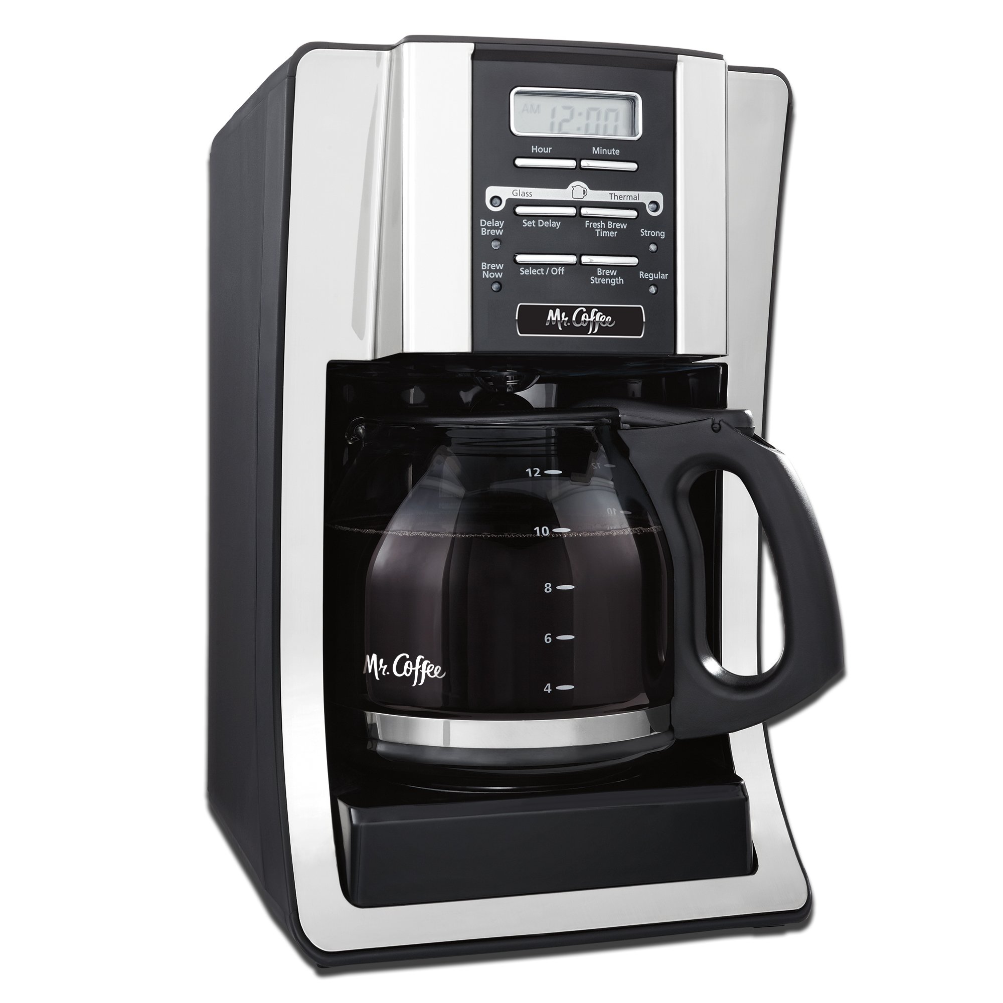 Mr. Coffee 12-Cup Programmable Coffee Maker with Thermal Carafe - Stainless Steel Chrome Finish - Perfect for Home, Office & Entertaining - Auto Brew & Keep Warm Function