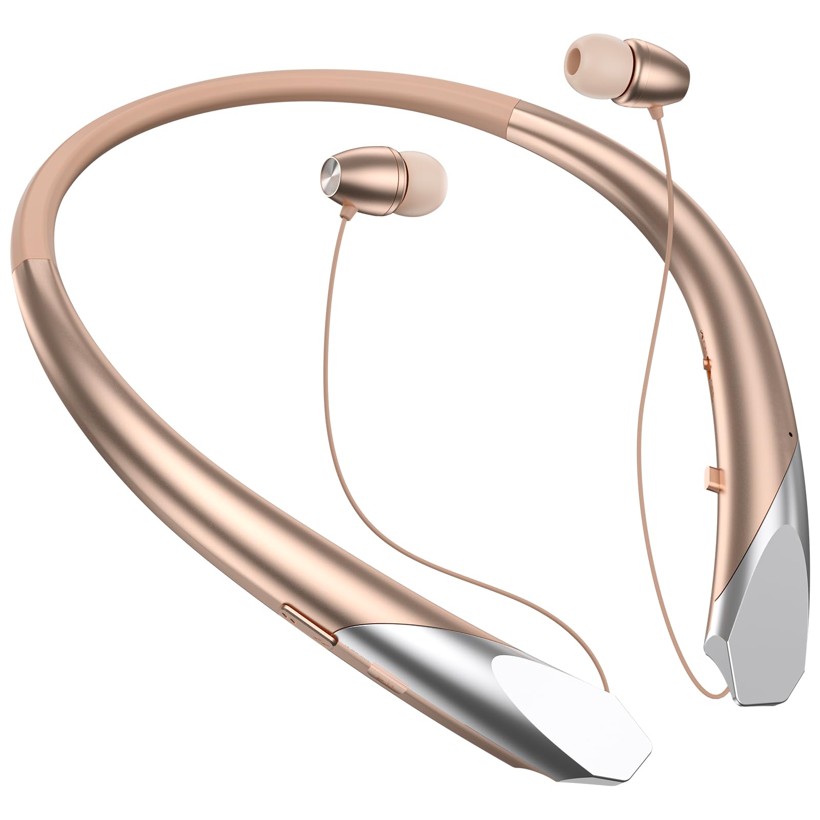Wireless Bluetooth Neckband Headphones with Retractable Design, Noise Cancelling & Sweatproof Stereo Earbuds with Mic - Perfect for Running, Gym & Outdoor Sports (Rose)