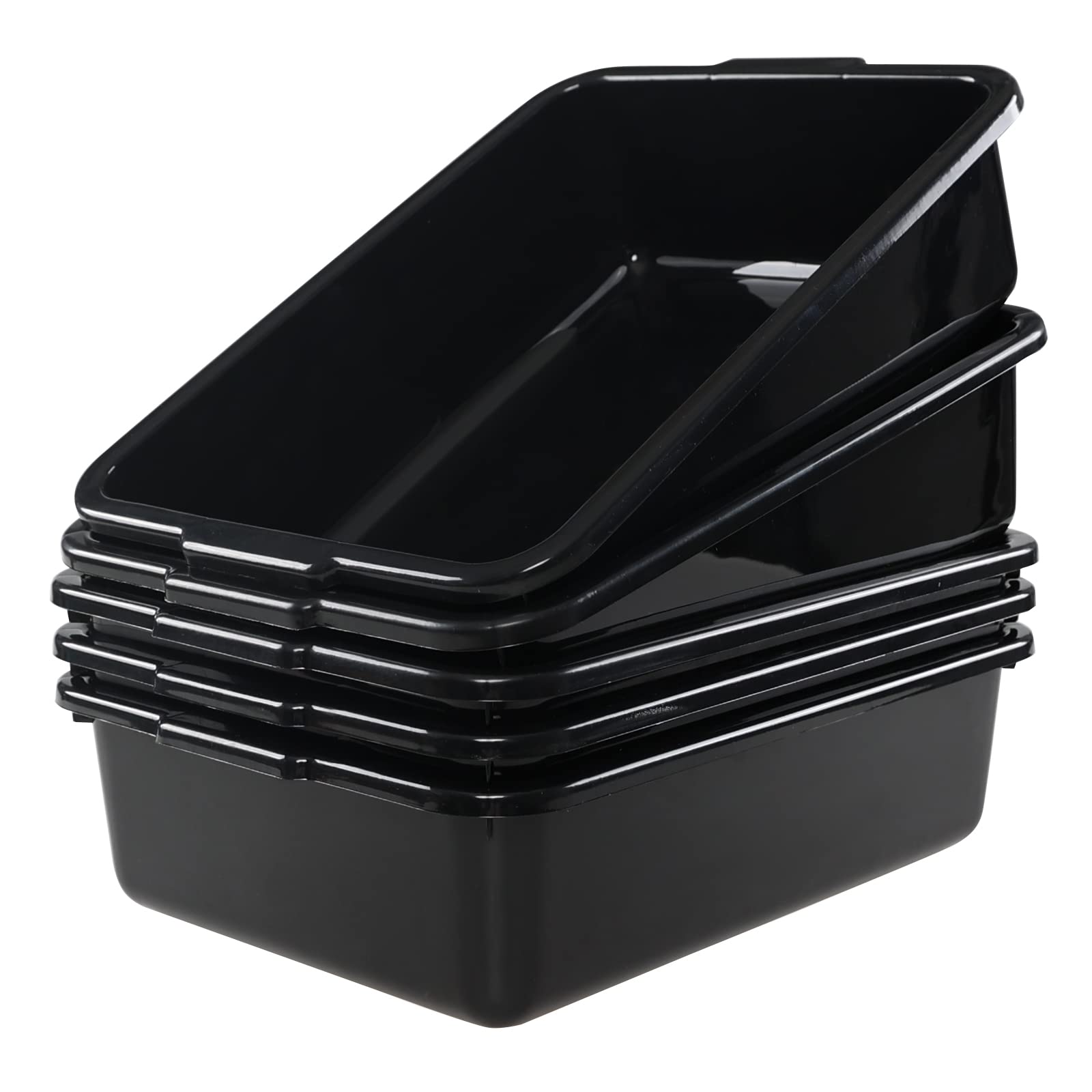 5-Pack 8L Commercial Bus Tubs / Totes - Heavy Duty Black Plastic Utility Storage Boxes for Restaurant, Kitchen, and Retail Organization