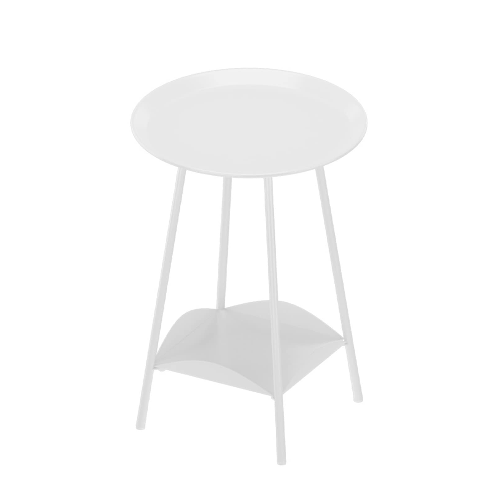 White Round Metal Rocking Chair End Table with 2-Tier Storage - 42x42x56cm Small Space Side Table, No Assembly Required - Perfect for Living Room, Bedroom, Patio & Office Use