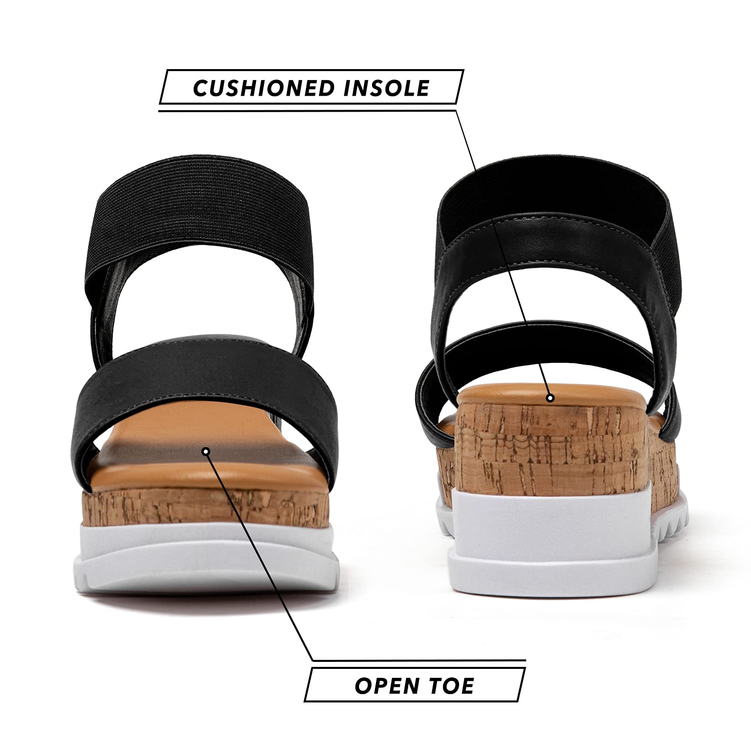 Katliu Women's Wedge Platform Sandals with Elastic Ankle Strap - Cork Sole Summer Beach Shoes for Women - Perfect for Vacation, Walking & Outdoor Activities