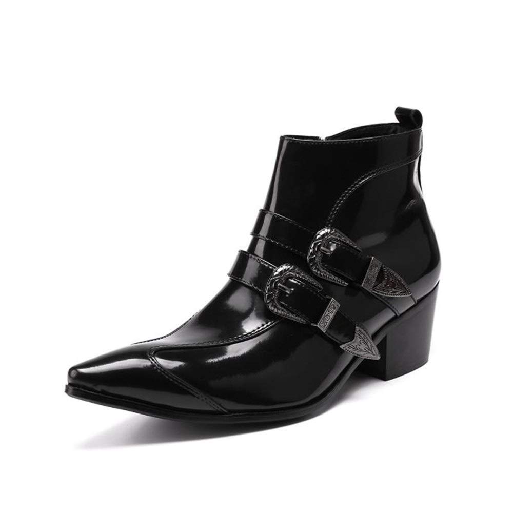 Men's Slip-On Ankle Boots - Genuine Leather High Top Boots with Buckle & Zipper Detail | Comfortable Casual & Work Shoes for Daily Wear & Outdoor Activities
