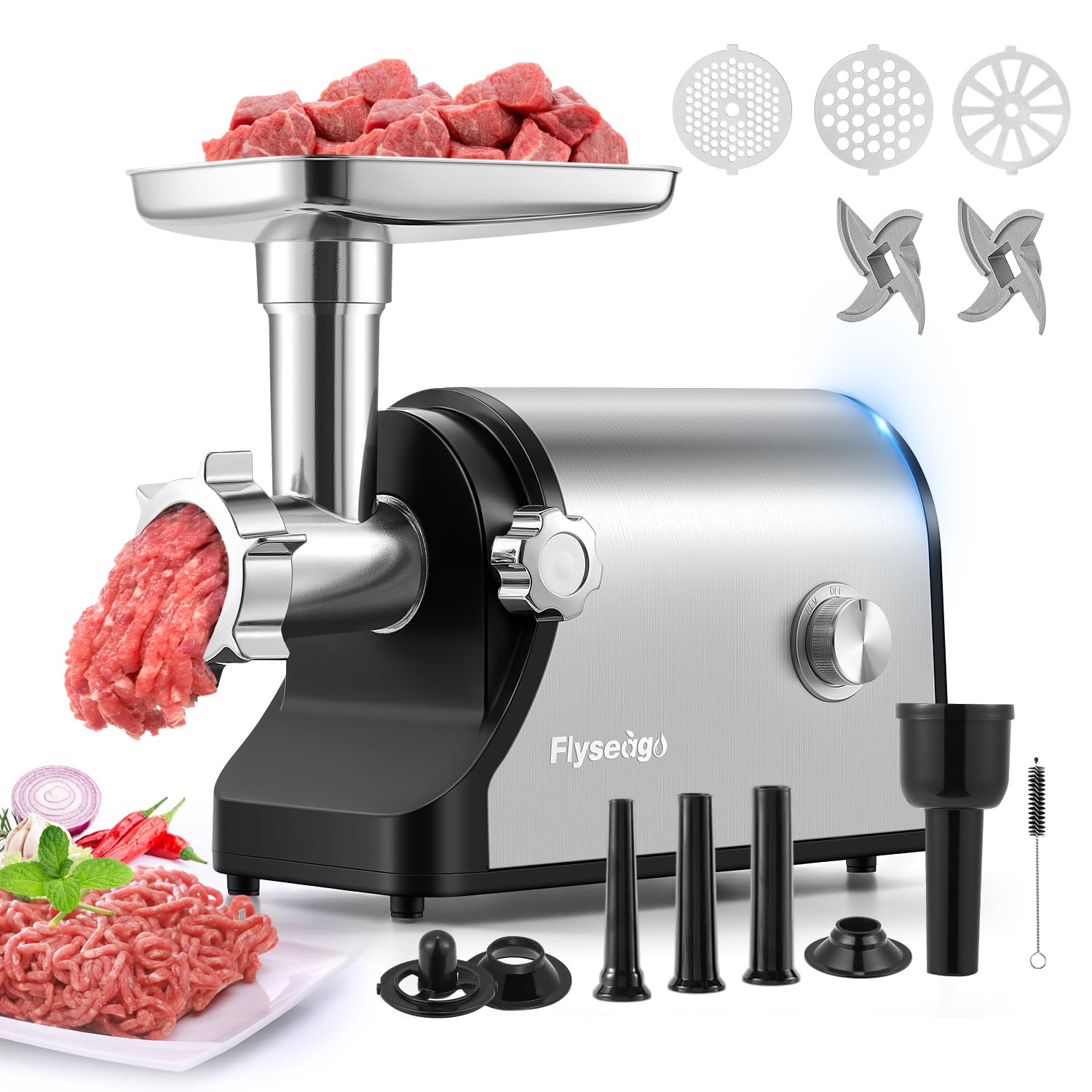 3200W Heavy Duty Electric Meat Grinder - Commercial Grade with Sausage Stuffer & Kubbe Kit - Includes 2 Blades, 3 Grinding Plates & 3 Sausage Tubes - Durable Metal Gearbox for Home Kitchen, Restaurant & Butcher Shop Use