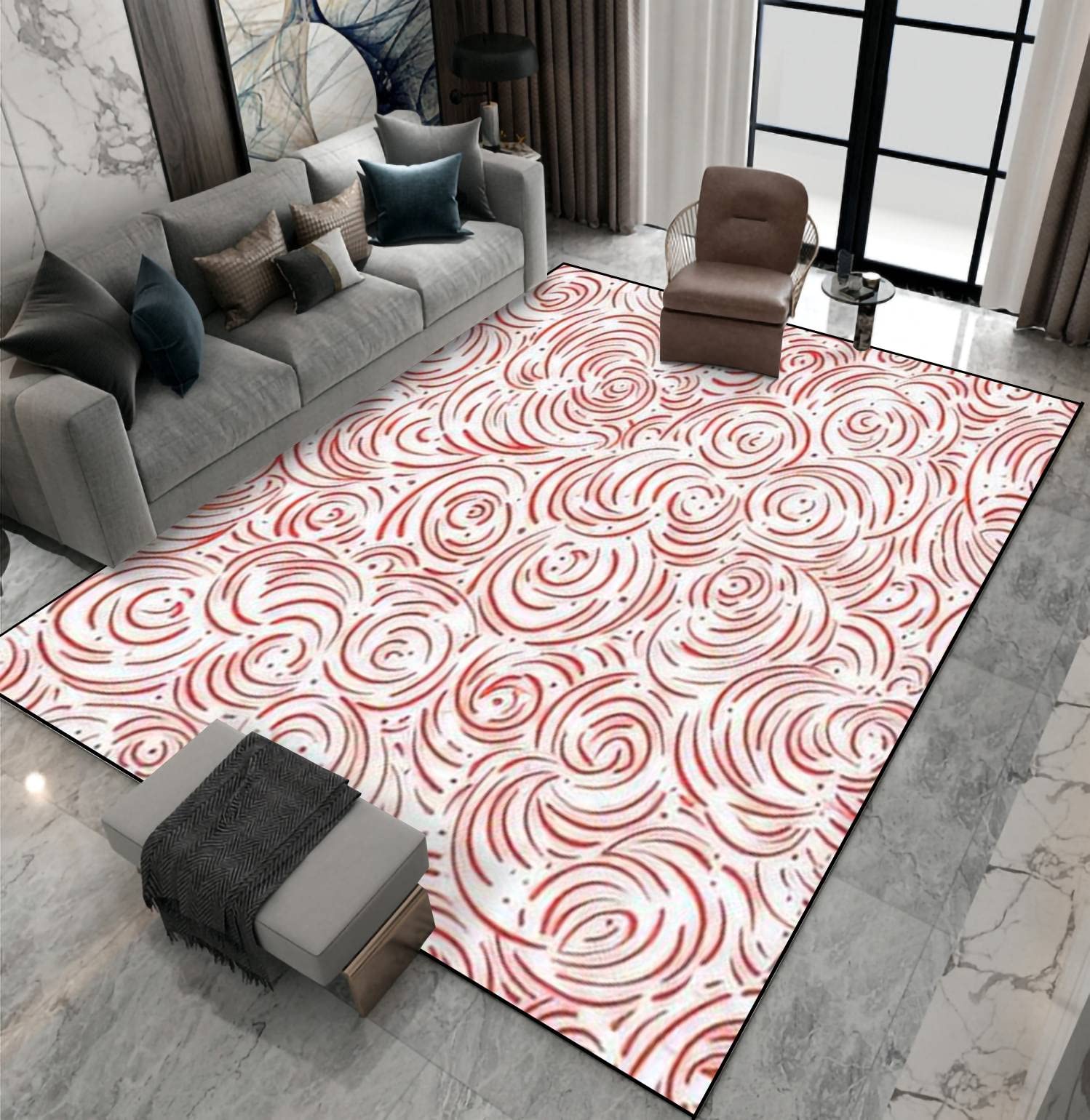 Non-Slip Vintage Abstract Area Rug - Curly Clouds Seamless Design for Living Room, Bedroom, Kids Room - Indoor/Outdoor Carpet Runner, Home Decor, Yoga Mat, Patio Floor Mat - Perfect for Cozy Home Decor & Meditation Spaces