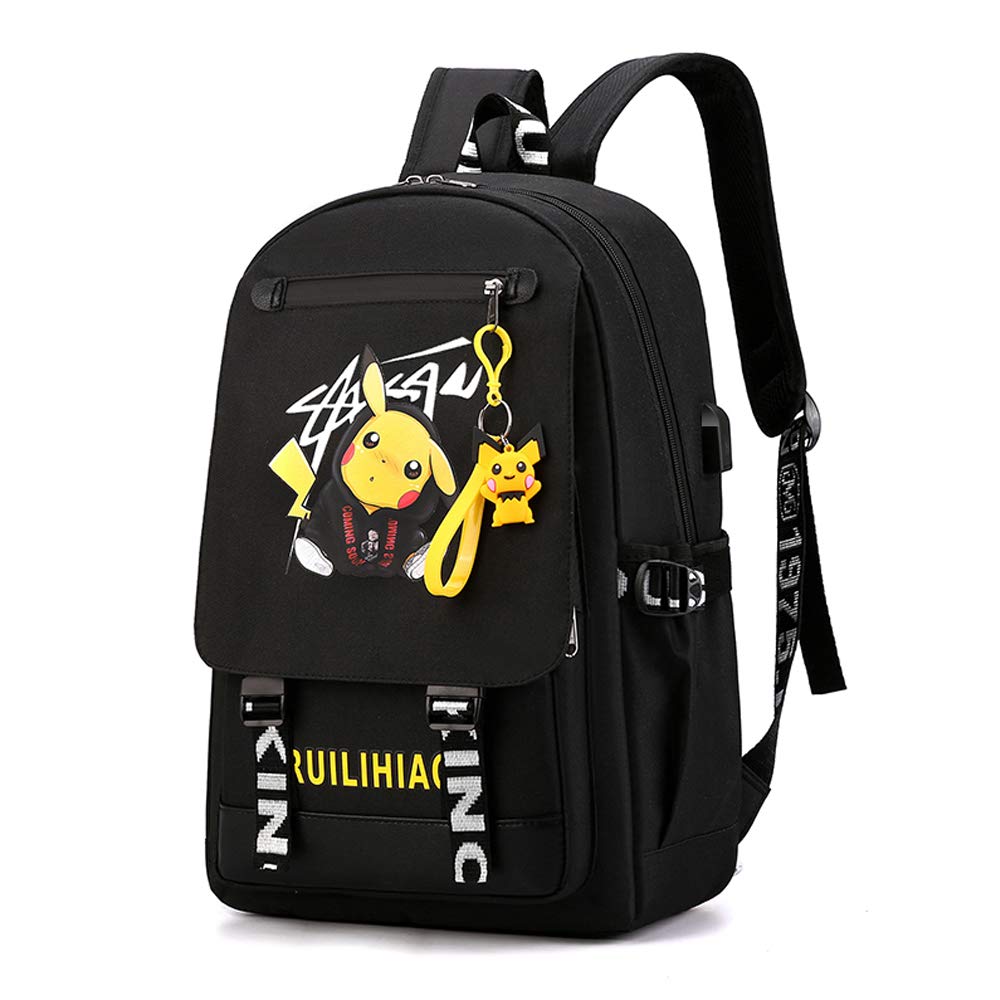CUSALBOY Stylish USB Charging Laptop Backpack for School, Travel & Work - Lightweight Casual Backpack with Luminous Cartoon Design (Black, 12 Inch) - Perfect for College, Office Commute & Business Trips